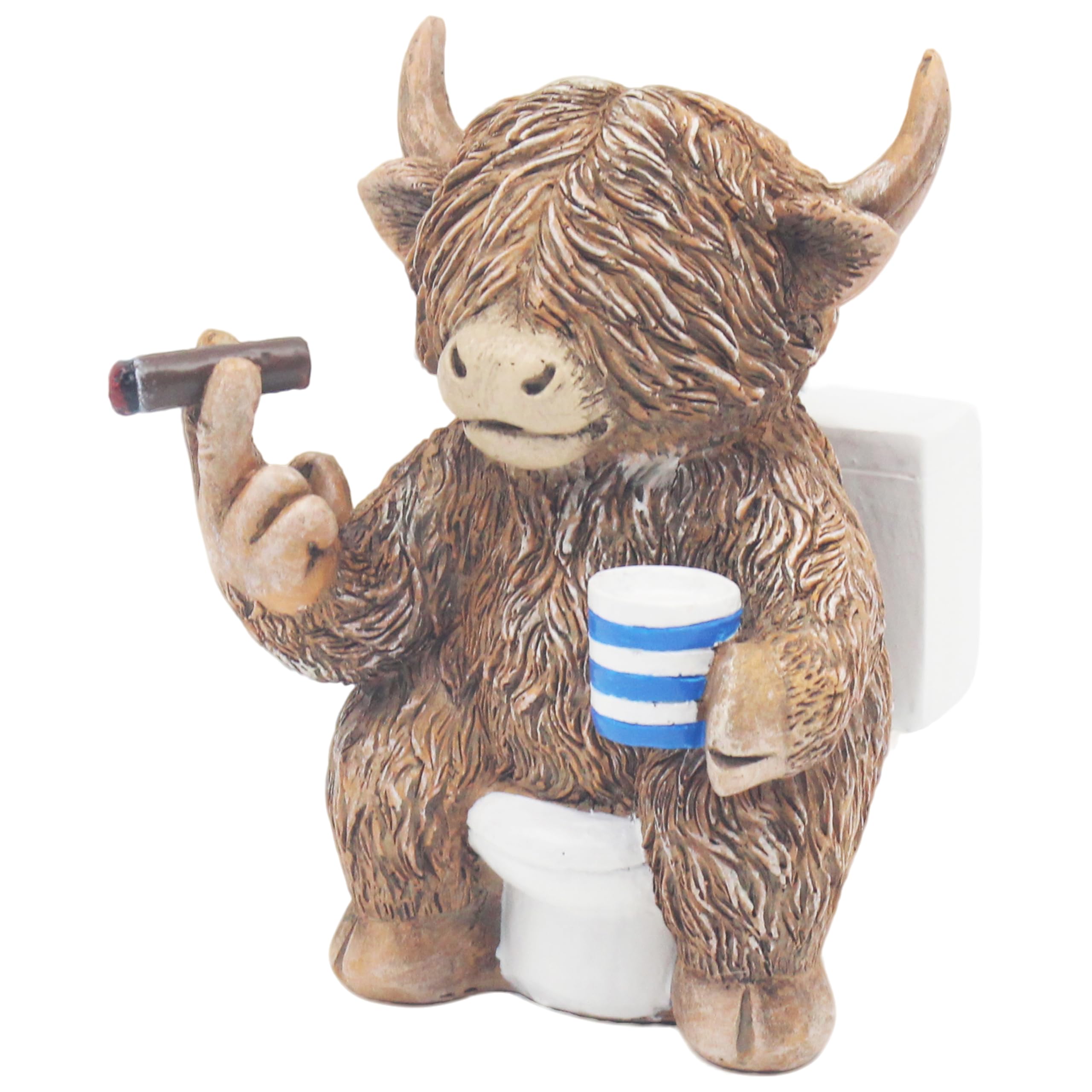 The Leonardo Collection Highland Cows Happy Polyresin Highland Cow On Toilet Figurines & Ornaments For Home & Office | Home Decor Statues For Indoor & Outdoor | Lovely Gifts for Women & Men