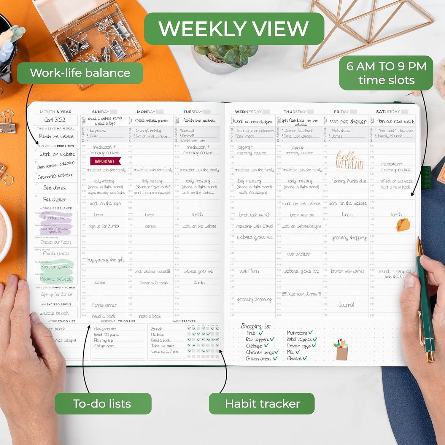 Clever Fox Hourly Planner PRO Premium – Undated Schedule Planner with Daily Time Slots – Personal Organizer Notebook for Time Management – Weekly & Monthly Life Journal, A4 Size (Forest Green)
