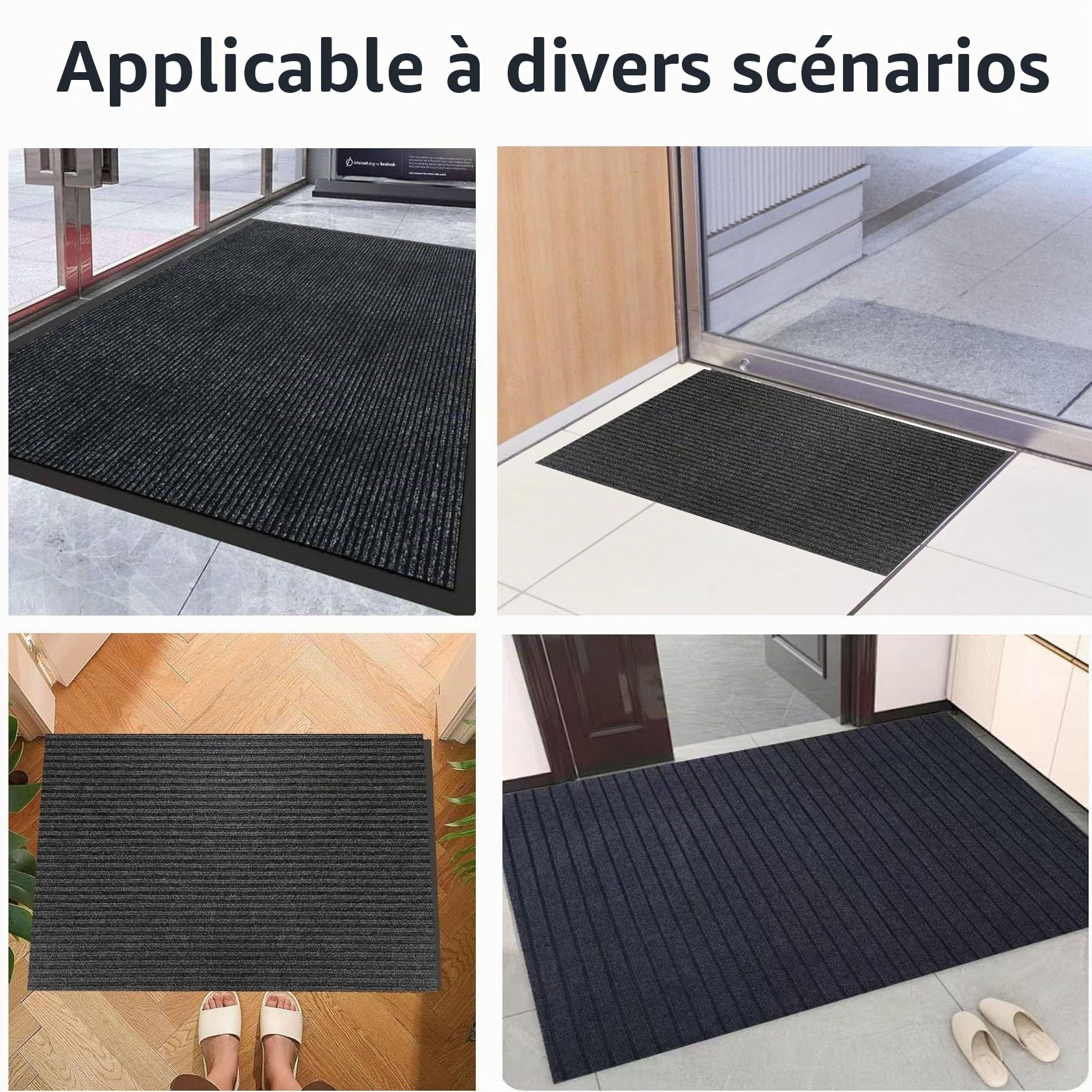 Tapis de Porte Paillasson 120 x 110 cm Antidérapant, Lavable, Absorbant Tapis pour L'Intérieur et L'Extérieur pour Chien, Entrée, Porte et Couloir, Noir