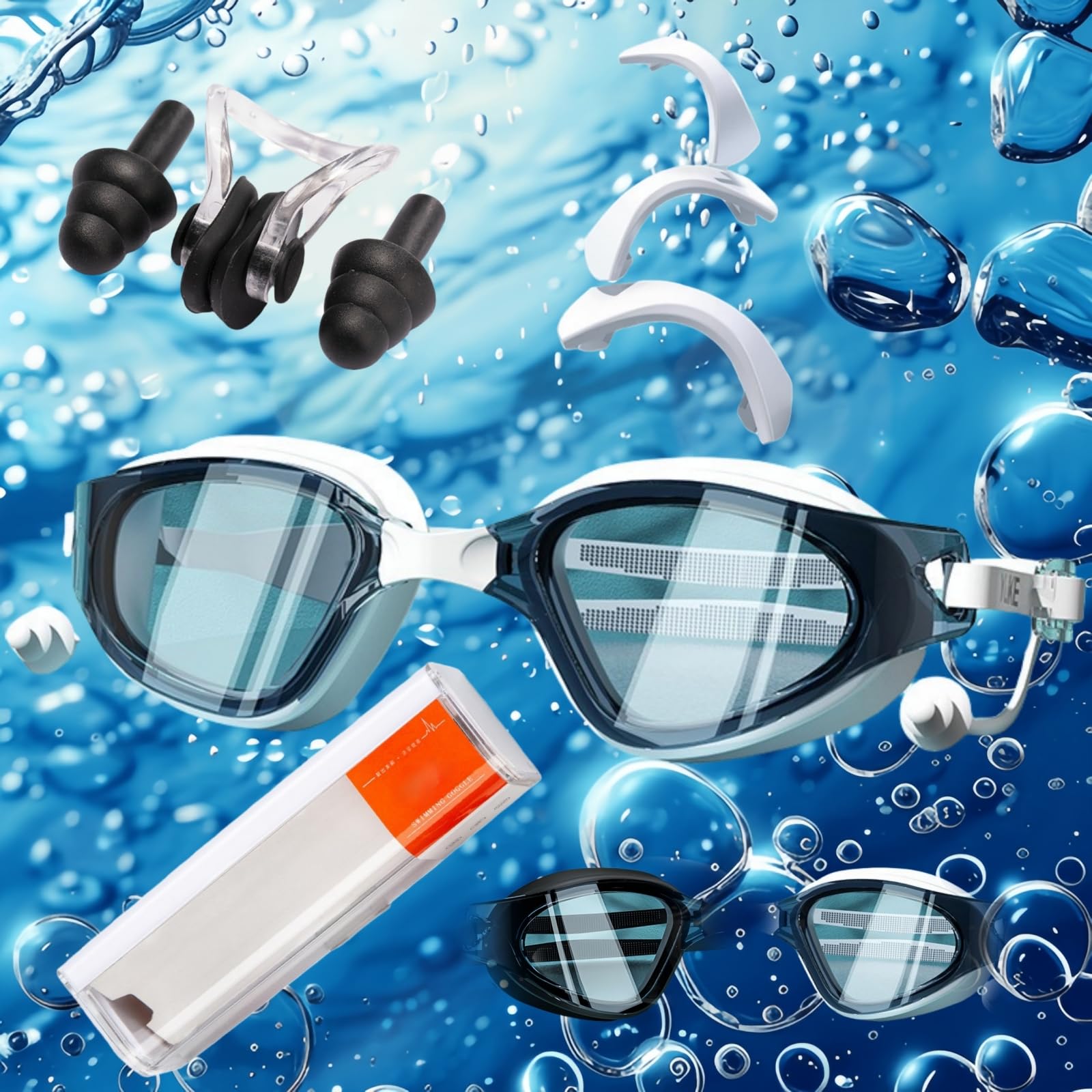 HSTWODE Optische Schwimmbrille mit Sehstärke | Dioptrien: -0 bis -6,0 | Anti-Fog | Anti-Beschlag-UV-Schutz| super Paßform | incl Stabiler Box (Lake Blue White, -0)