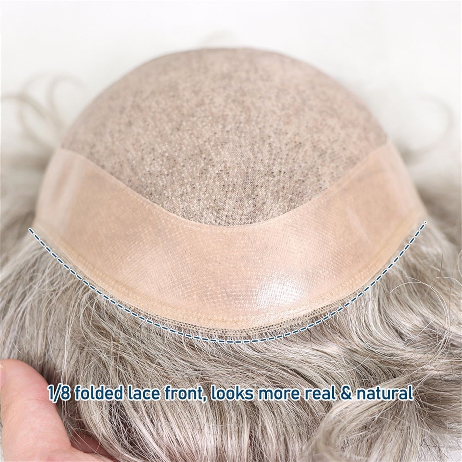 Parrucca da uomo Protesi di capelli umani for uomo, traspirante, fine, mono con NPU intorno, parrucchino da #580 Parrucchino da uomo