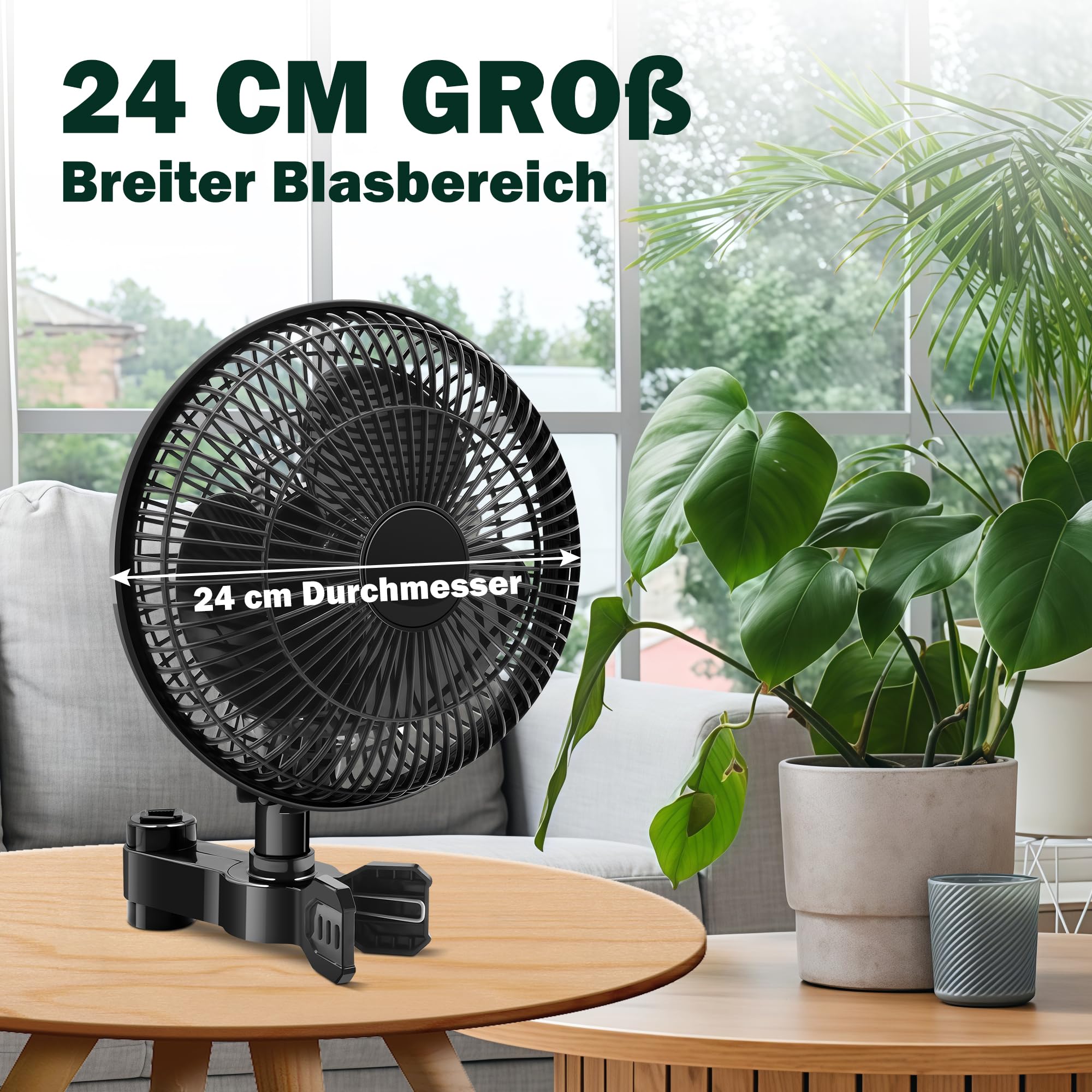 2 Stück Grow Ventilator mit Clip Oszillierend, 25W Clip Ventilator mit 2 Geschwind, Schwenkbar Grow Lüfter