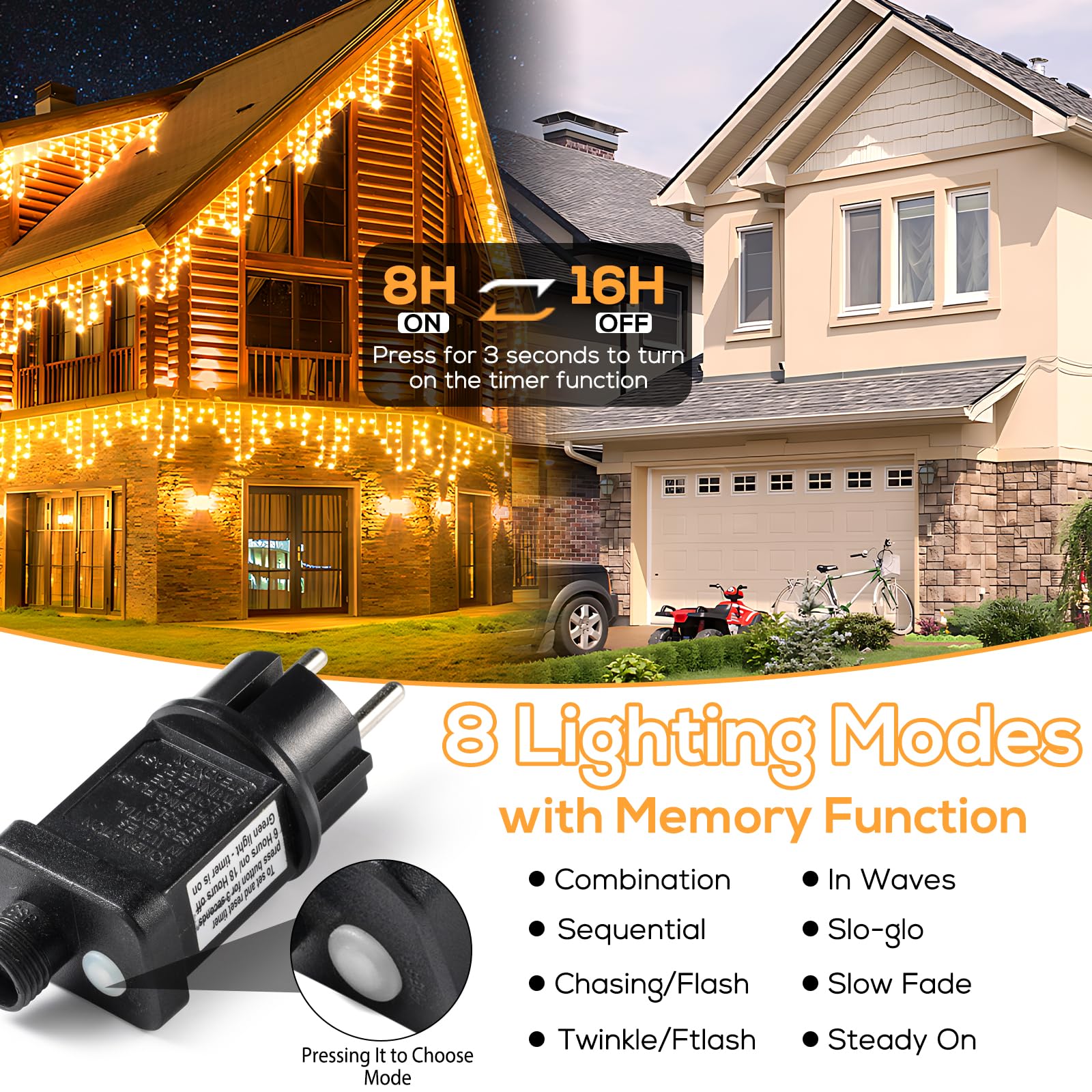 Elegear Tenda Luminosa Natale Esterno 20m 800LEDs, Luci Natale Esterno Cascata 8 Modalità con Memoria Impermeabile IP44 Tenda Luci Espandibile per Natalizie Finestra Balcone Patio Feste, Bianco caldo