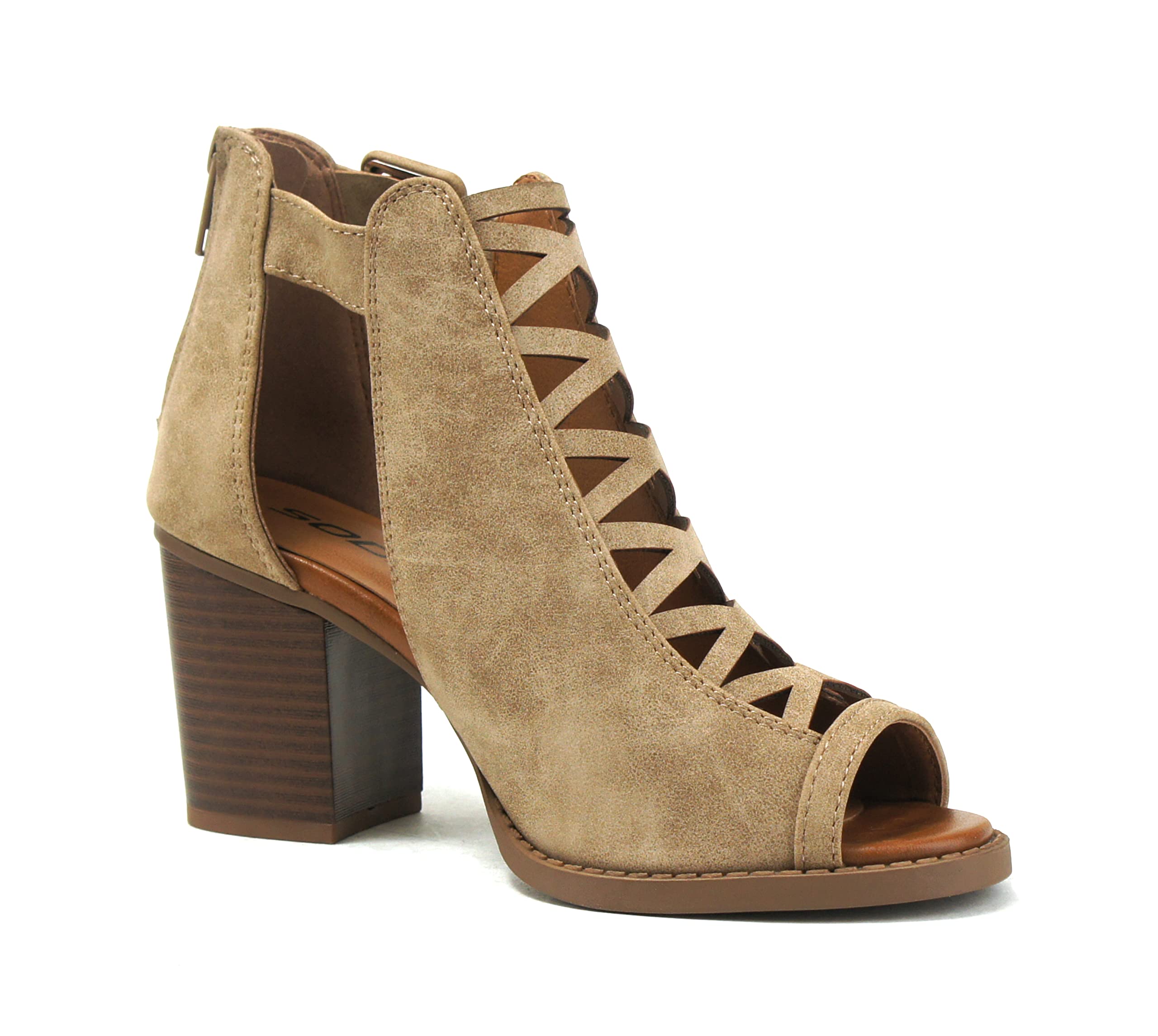 Aran ~ Women Open Toe Crisscross Straps Back Zipper High Heel Fashion Sandal with Adjustable Ankle Strap