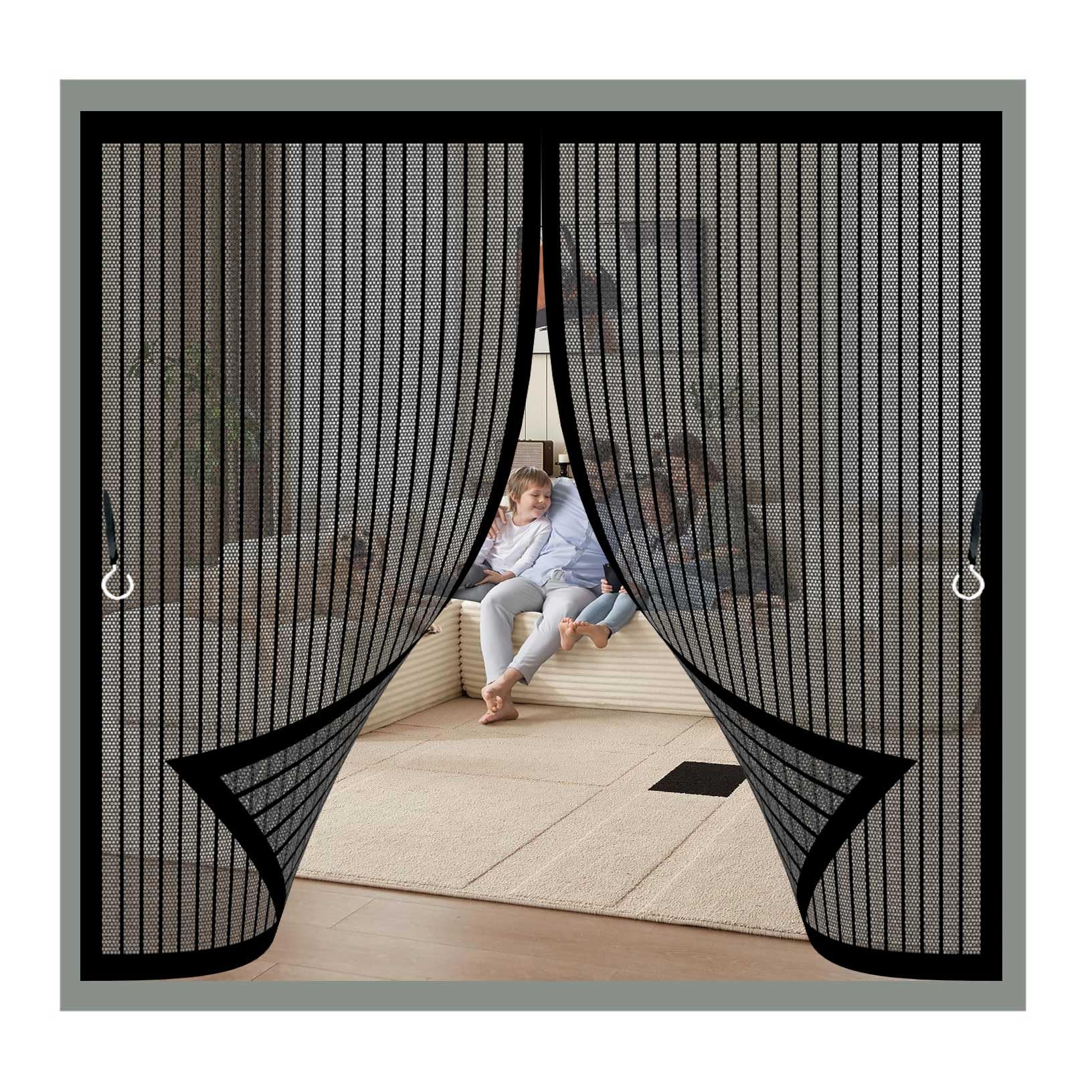 Magnetic Fly Screen Window 136 x 88 cm (Customizable) Closed By Magnets, Silent, Pet-Friendly, Insect Screen Door, with Full Frame Magic Tape for Home, Door Patio, Window, Black
