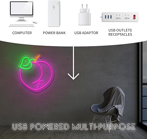 Miniatura 5 de Letreros de neón de melocotón rosa, luces LED para decoración de pared, dormitorio alimentado por USB, habitación de los niños, sala de juegos,
