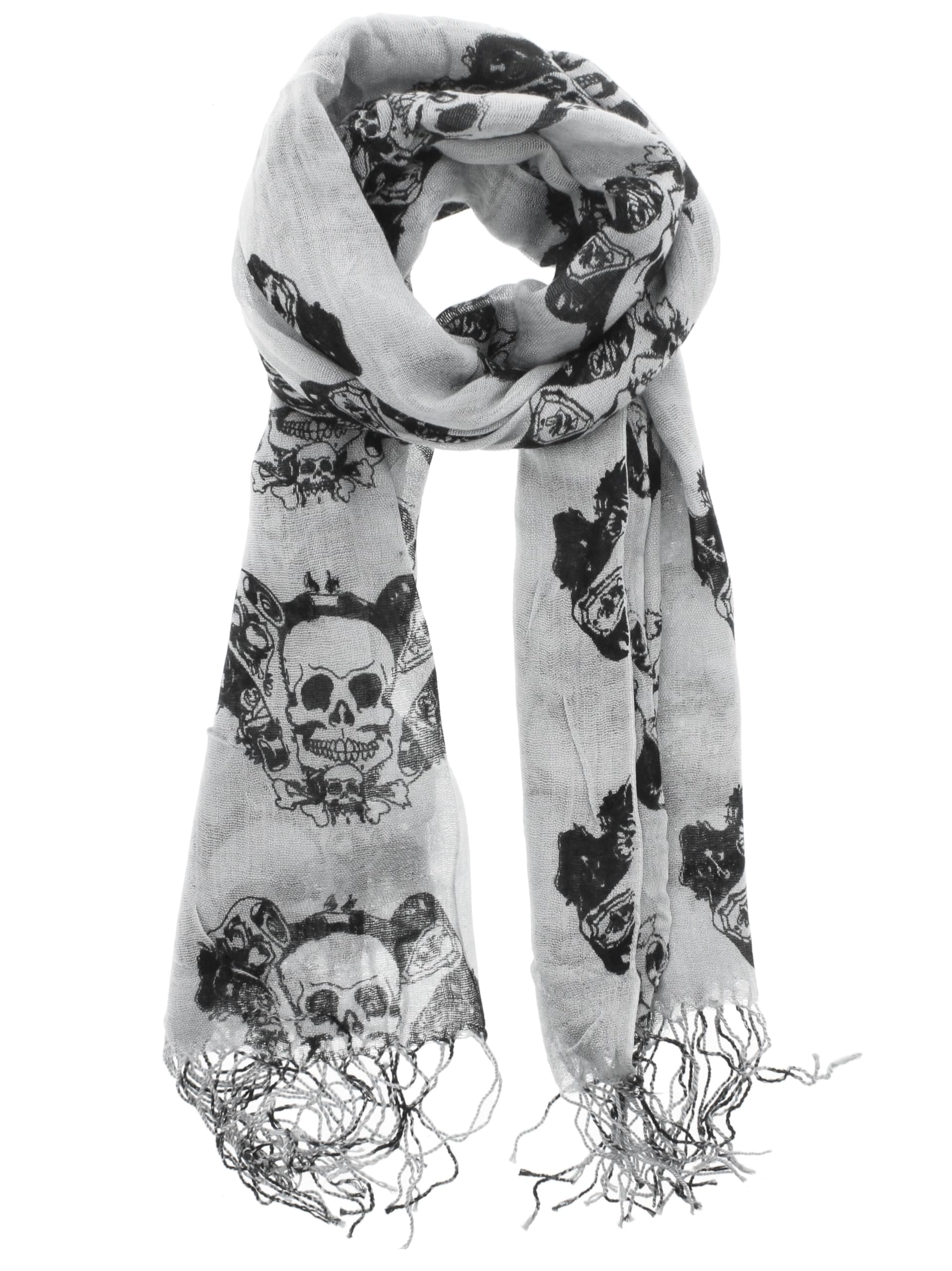 Zac's Alter Ego Long Lightweight Scarf with Skull & Scrolls Print
