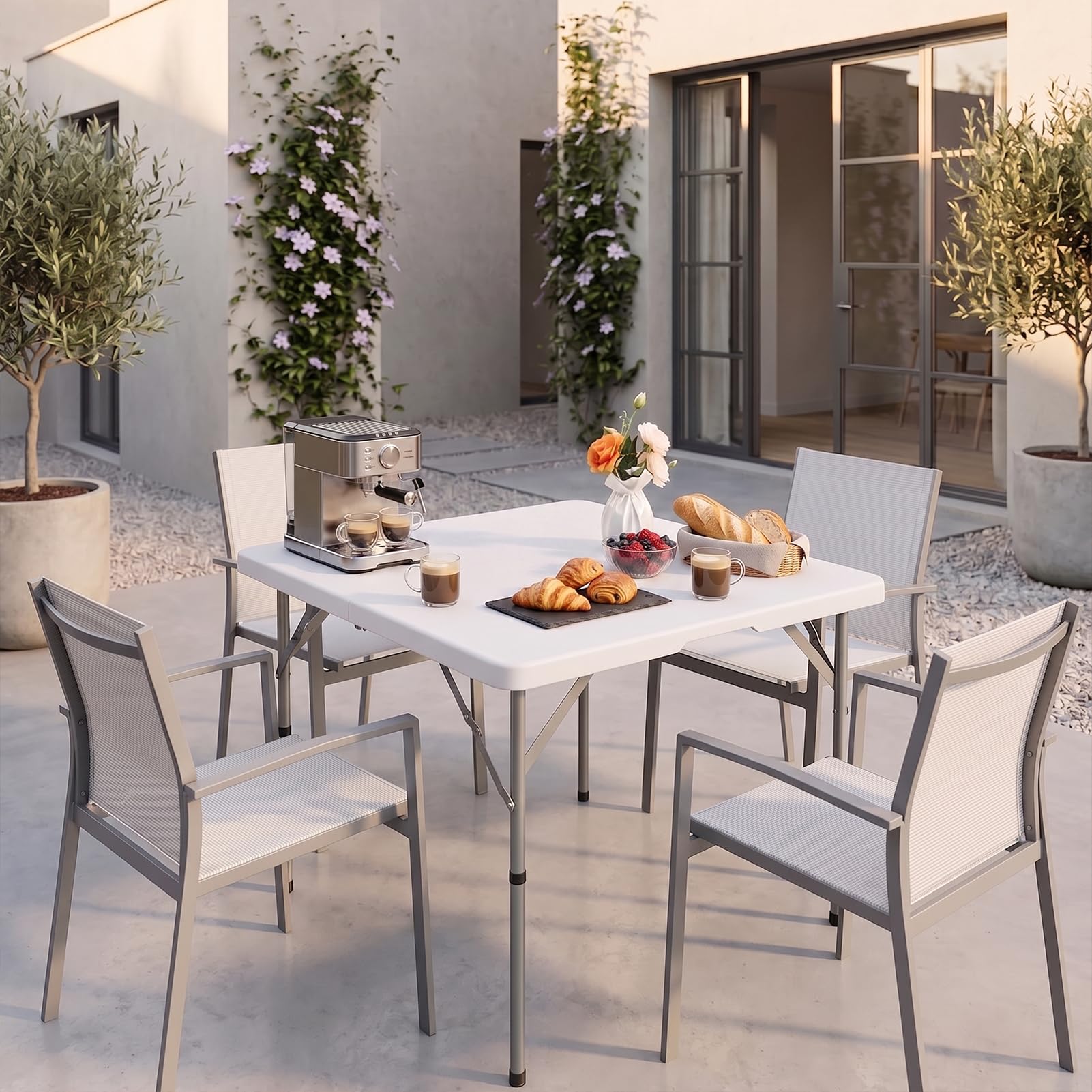 HollyHOME Tavolo Pieghevole Quadrato 87cm Piccolo Tavolo Portatile per Giardino Cucina Picnic Campeggio Tavolino Pieghevole per Feste Balcone Terrazza, Bianco
