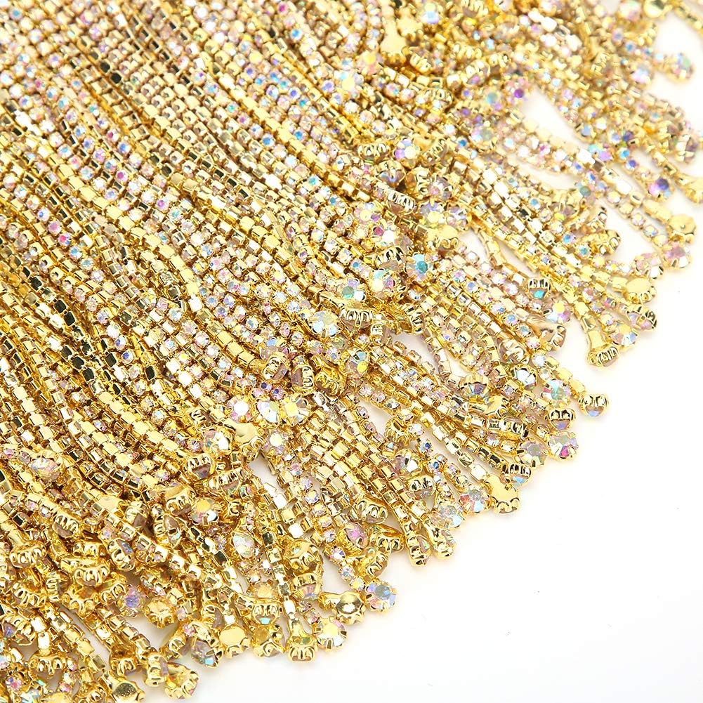 Rhinestone Tassel Chain Crystal Rhinestone Sparkling Wedding Accessory DIY Craft Sewing Trim for Bridal Dress Belt Decoration 14cm Wide 90cm Long Silver Chain