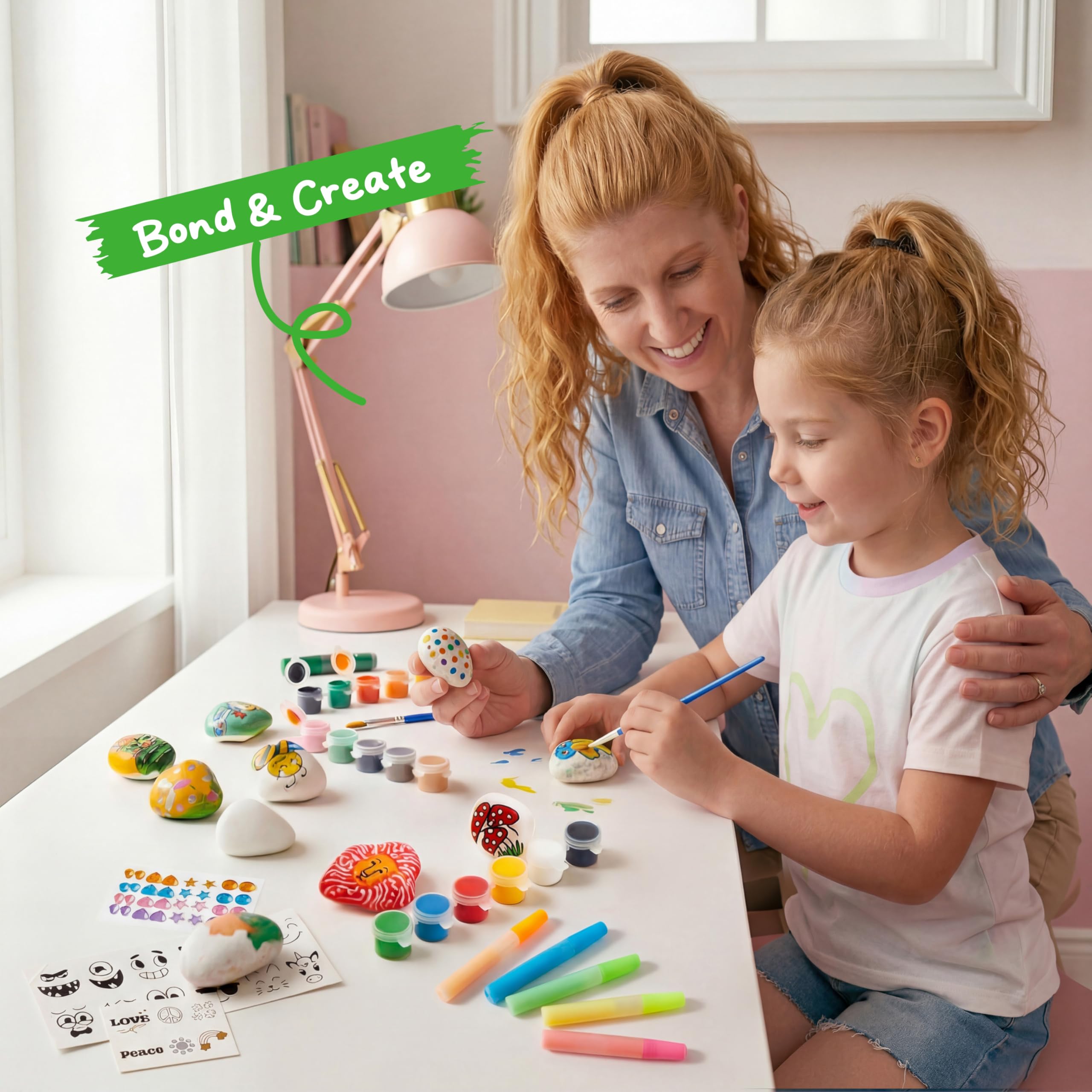 JOYIN Kit Peinture Sur Pierre – 10 Pierres, 18 Peintures (Phospho, Métal, Standard), Paillettes, Autocollants – Dès 3 Ans