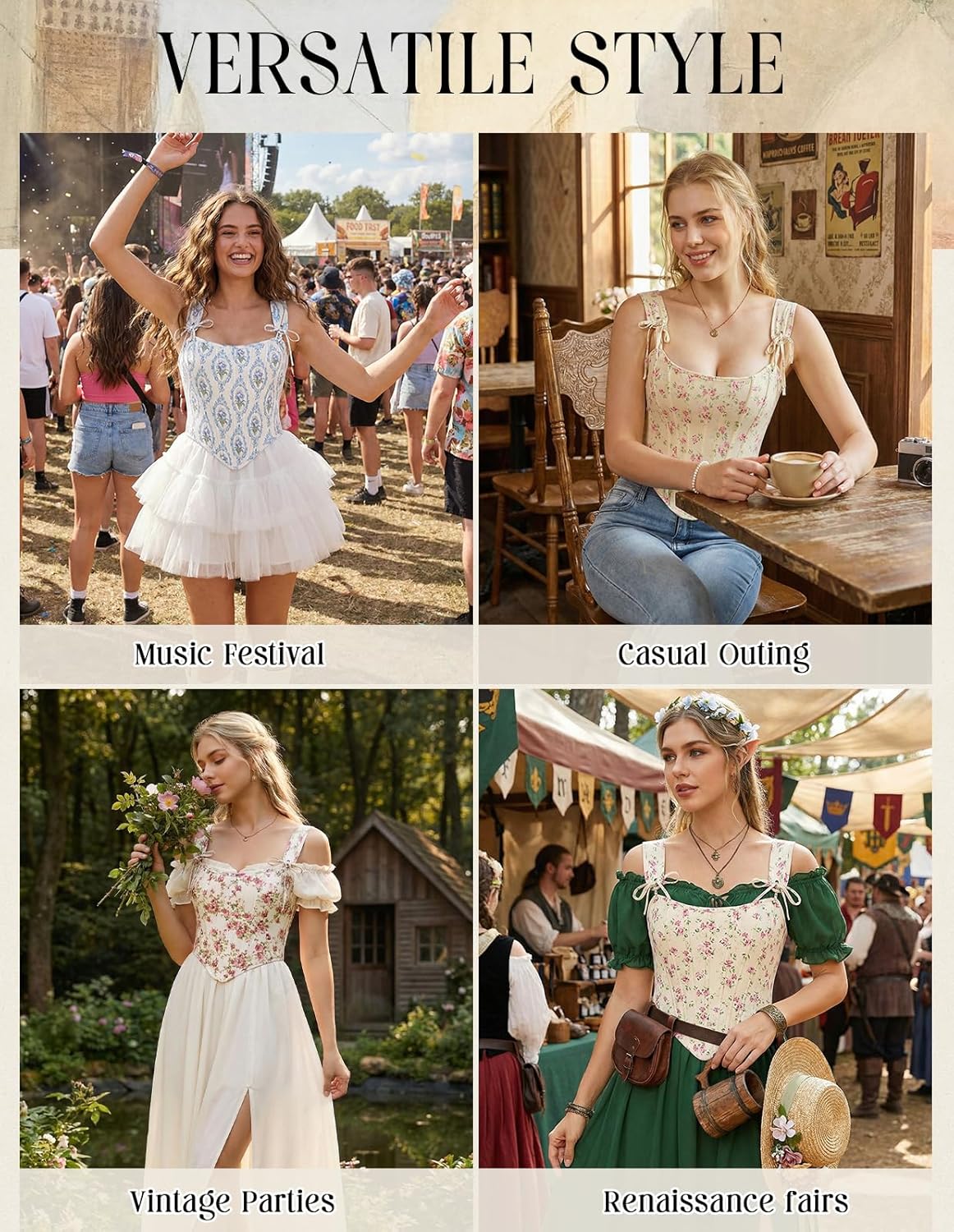 Scarlet Darkness Floral Corset Tops for Women Renaissance Corset Boned Lace Up Bustier Tops
