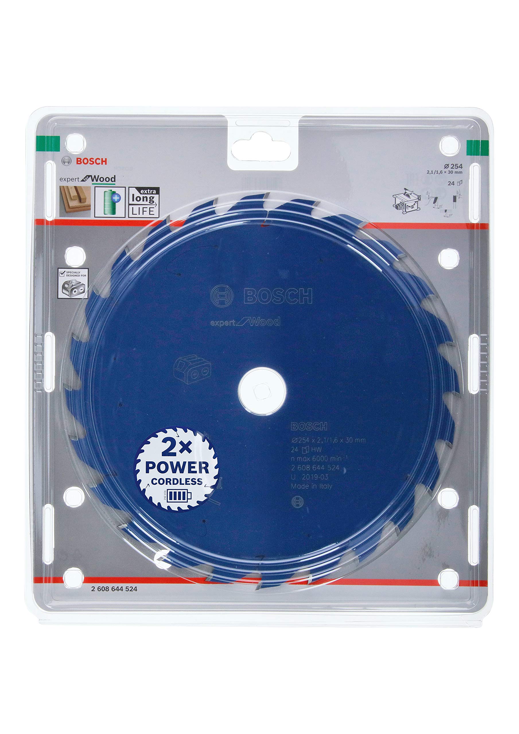 Bosch Professional Lama Per Sega Circolare Expert For Wood (Legno, 254 x 30 x 2.1 mm, 24 Denti, Accessorio Per Sega Circolare A Batteria)