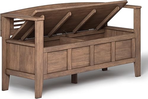 Miniatura 20 de Simpli Home Adams Banco para entrada con espacio de almacenamiento, Marrón (Rustic Brown) Castaño medio rústico,café envejecido natural rústico.