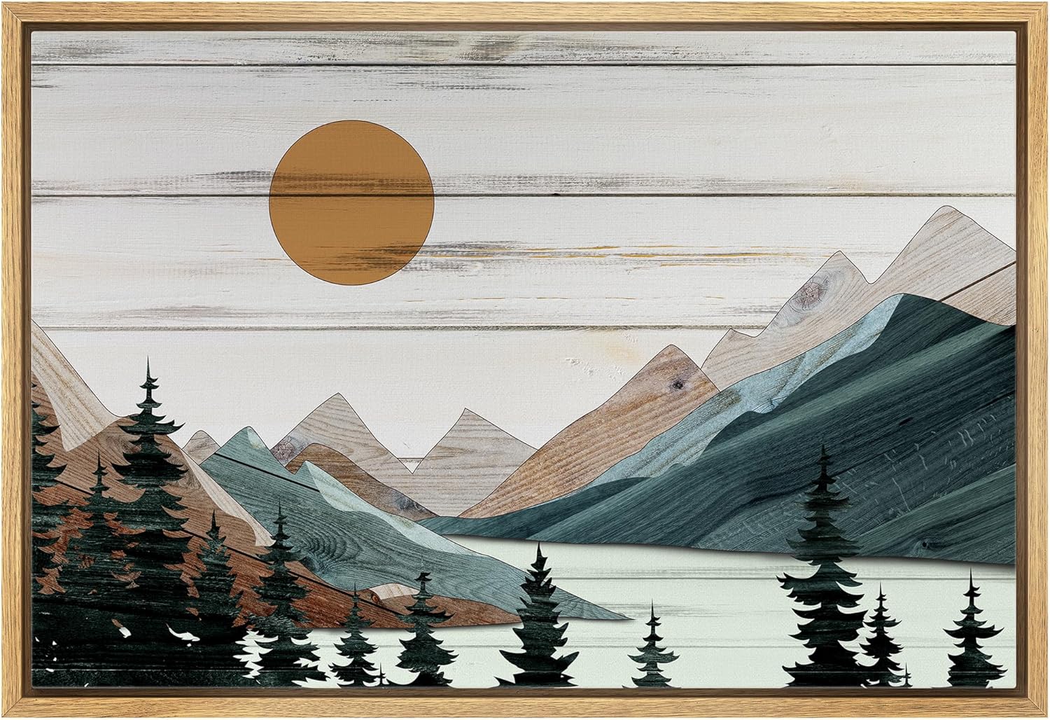 wall26 Framed Canvas Print Wall Art Teal Mountain Pine