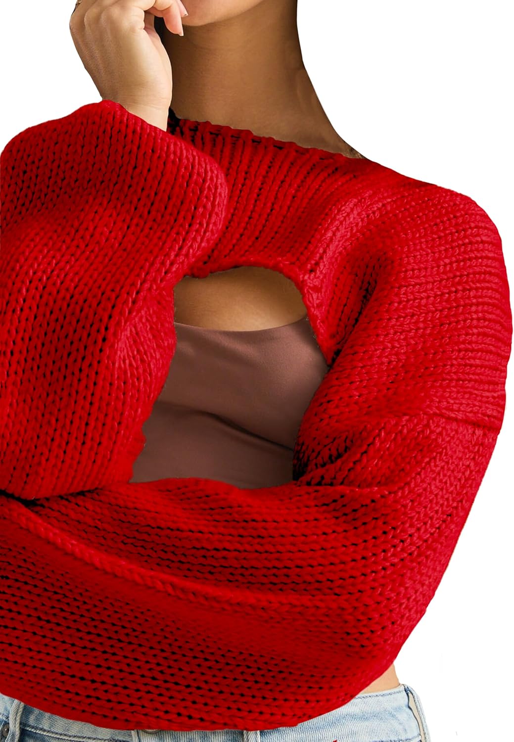 Women's Bolero Knit Shrug Cropped Sweaters Casual Long Sleeve Crop Tops Loose Pullovers - Image 2