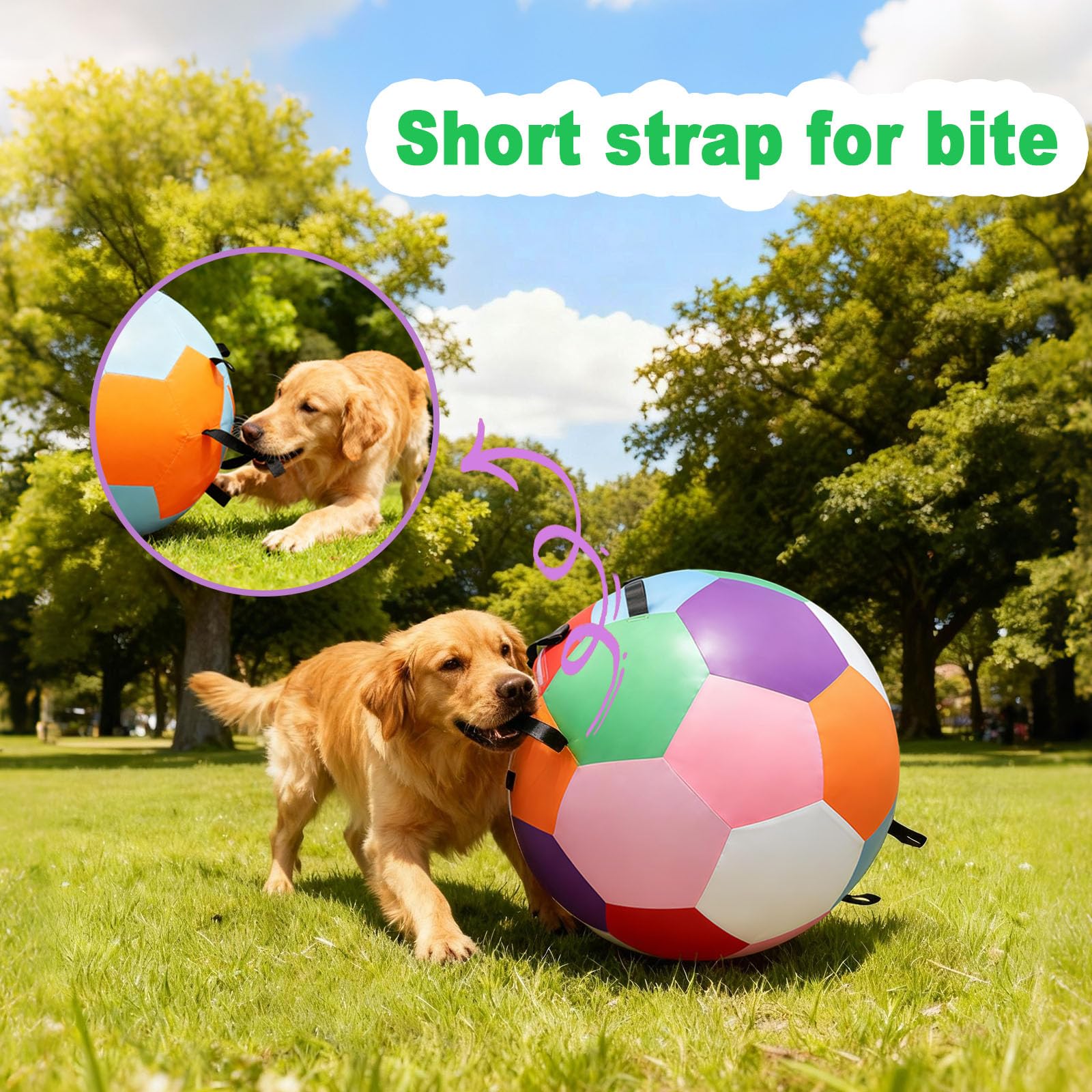 Herding Balls für Hunde, 63,5 cm, Herding Ball für australischen Schäferhund, Outdoor-Hundeball für Bewegung und geistige Stimulation, interaktives Hundespielzeug mit Gurtband, bunt