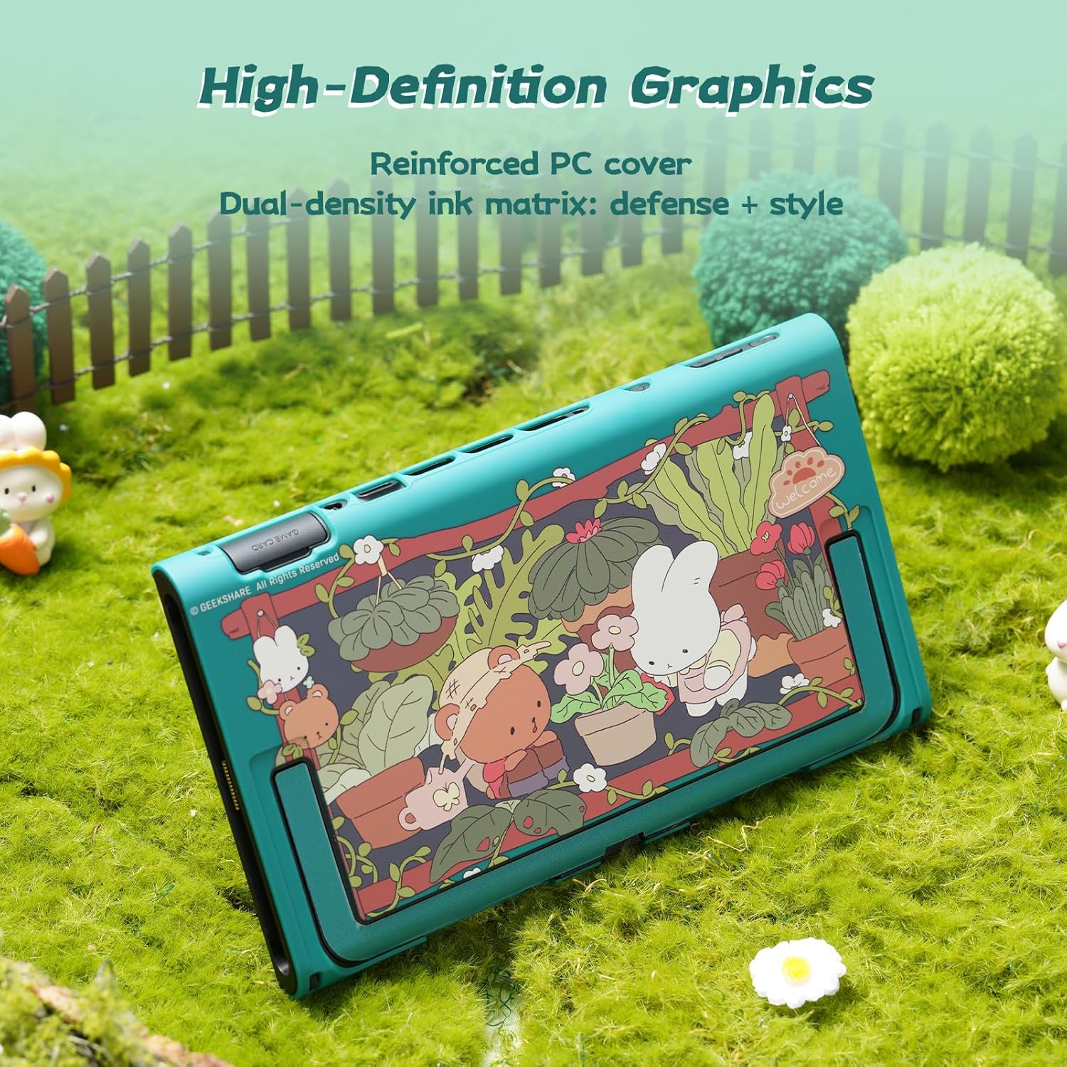 GeekShare Protective Shell Compatible with Switch 2, Kawaii Cartoon Dockable Case for Switch 2, Anti-Scratch and Shock-Absorption Design Cover Skin - Bunny Garden - Image 5