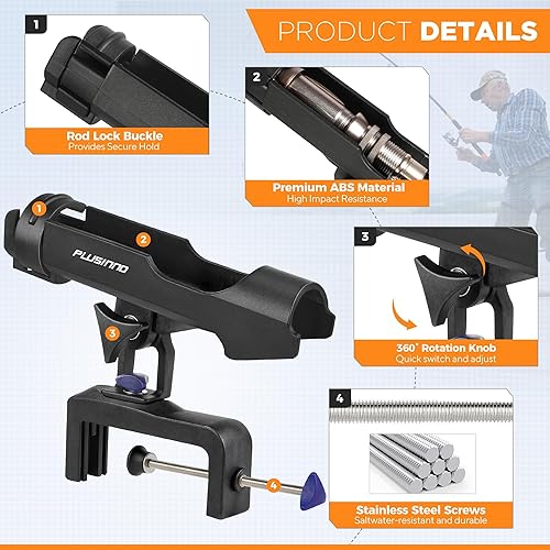Miniatura 4 de PLUSINNO Soporte para cañas de pesca para barco de pesca, apertura de abrazadera grande, soporte plegable ajustable de 360 grados