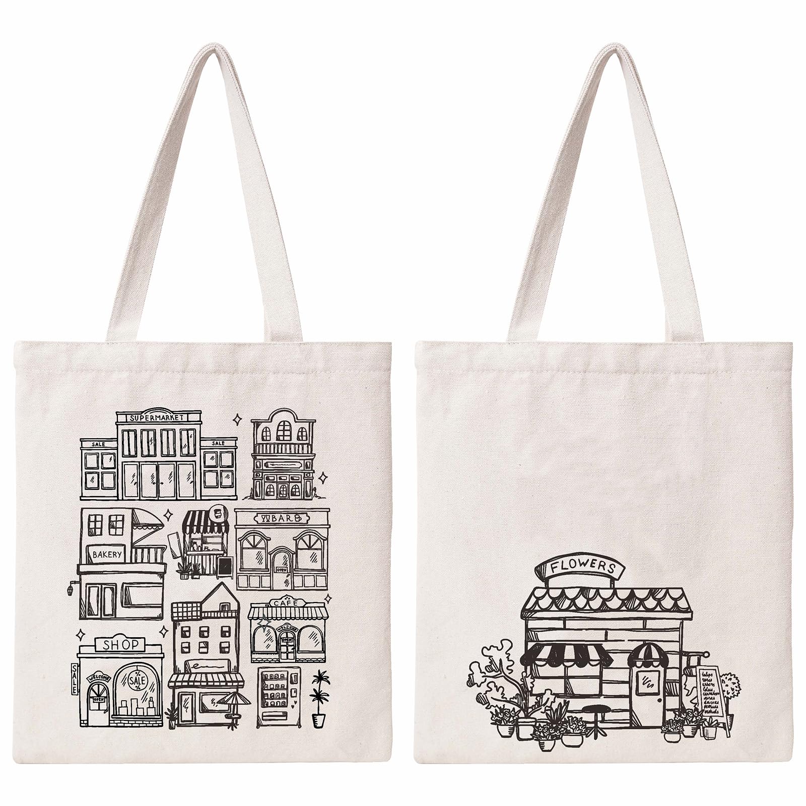 Lamkidle Aesthetic Tote Bag Vintage Street House Building Tote Bag Cute Cotton Canvas Bag for Women Gift Bag Reusable Grocery Bag Shopping Beach