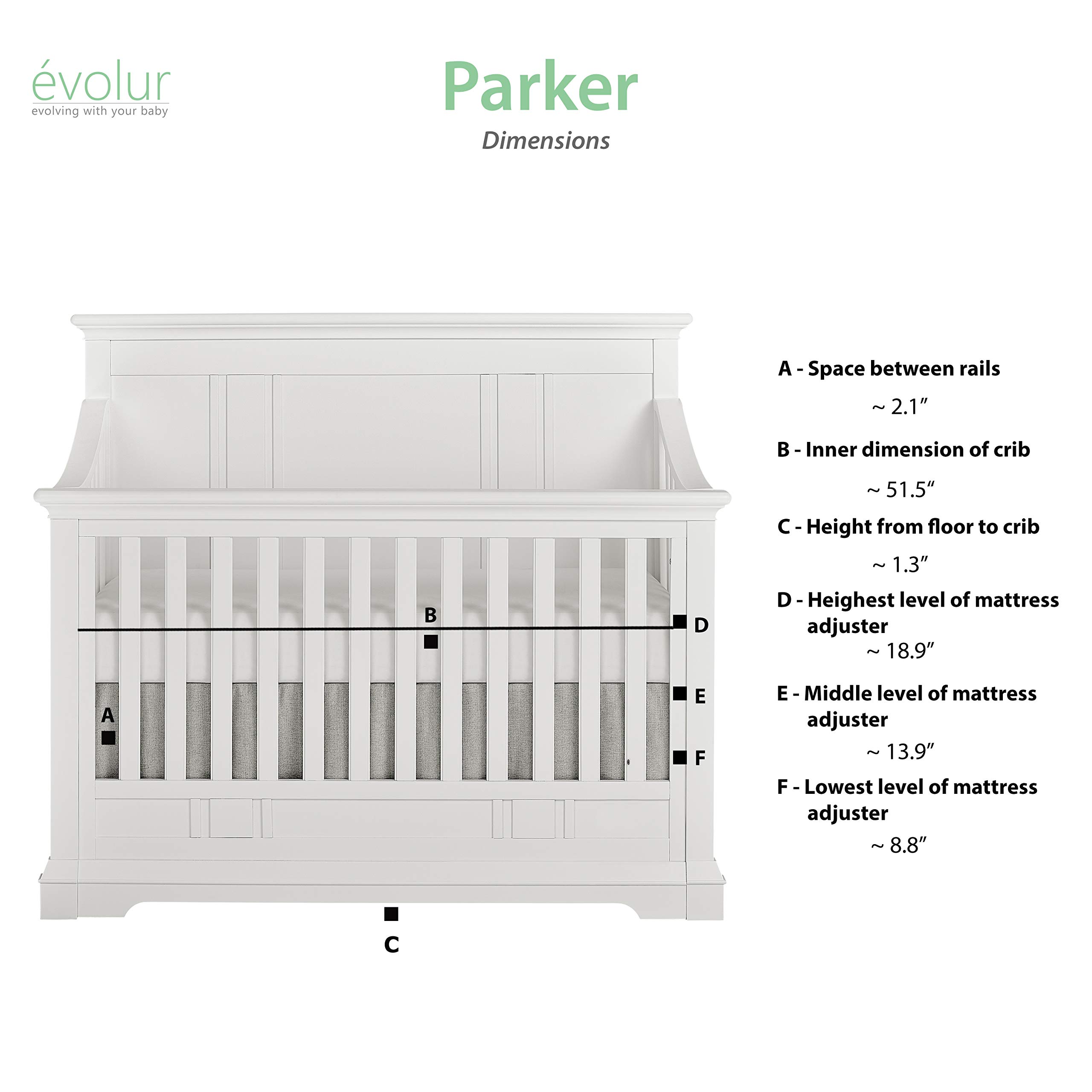 Evolur Parker In Convertible Crib Winter White Safe