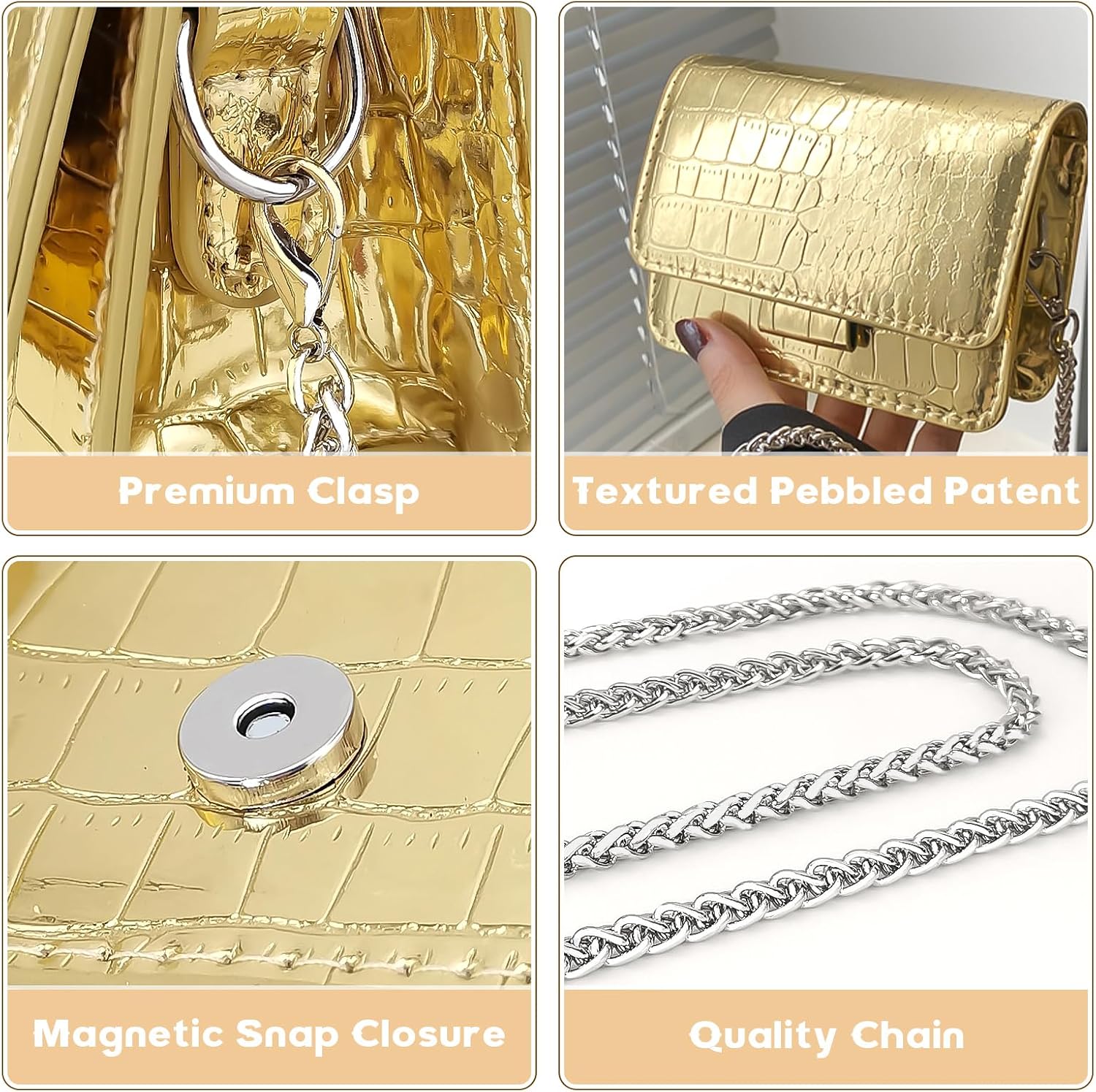 Metallic Mini Crossbody Purse for Women, Trendy Evening Clutch Bag with Removable Chain Strap, Not for Most Phones - Image 7