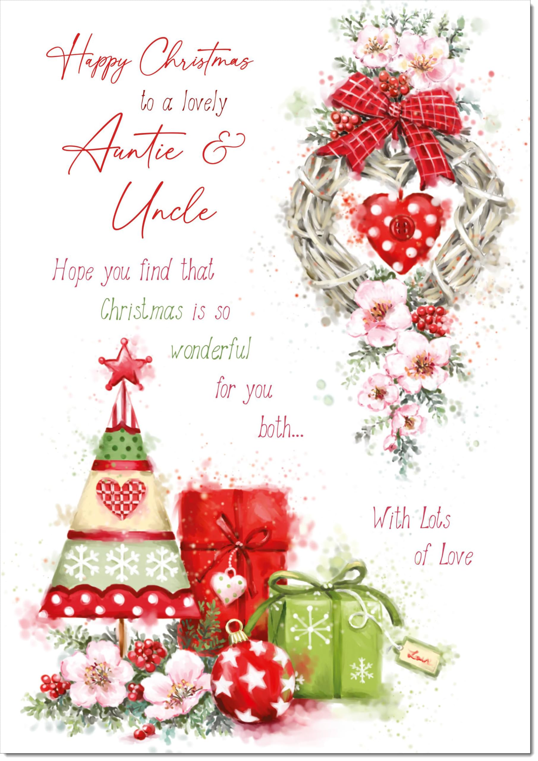 doodlecards Auntie and Uncle Christmas Card Heart Decorations Large A4 Size Christmas Card for Auntie & Uncle with Plain Envelope — image 1