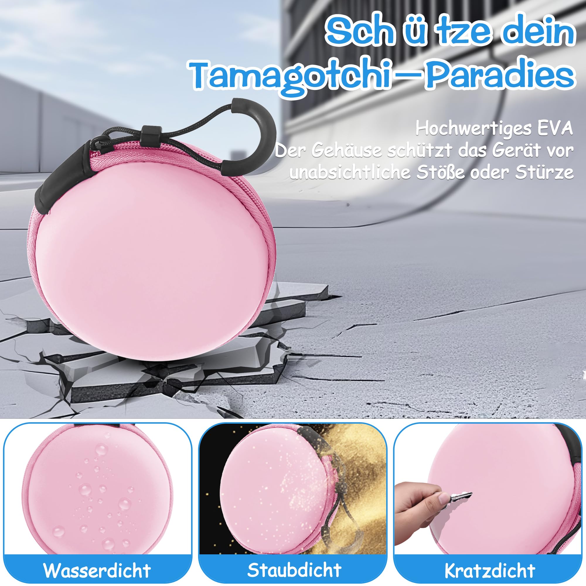 KEORHEZ 2 PCS Schutzset für Tamagotchi Paradise Haustierspielzeug, Hartschale aus Eva, mit Lanyard und Schlüsselanhänger, Wasserdicht, Fallschutz, Einfach Tragen, Vollständiger Schutz(Lila, rosa