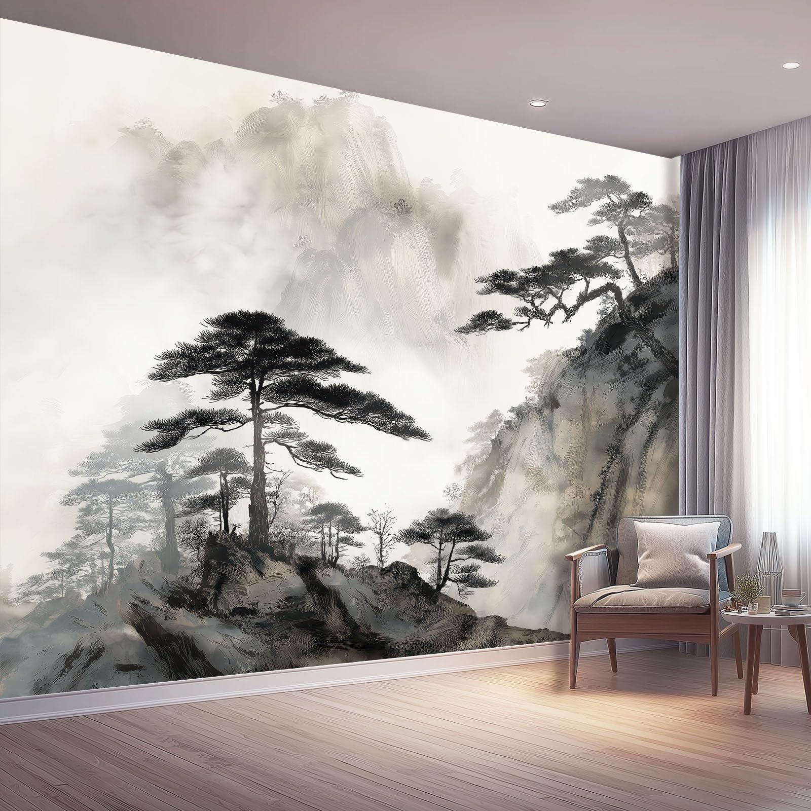 Fresque murale haut de gamme paysage oriental papier peint intissé salon