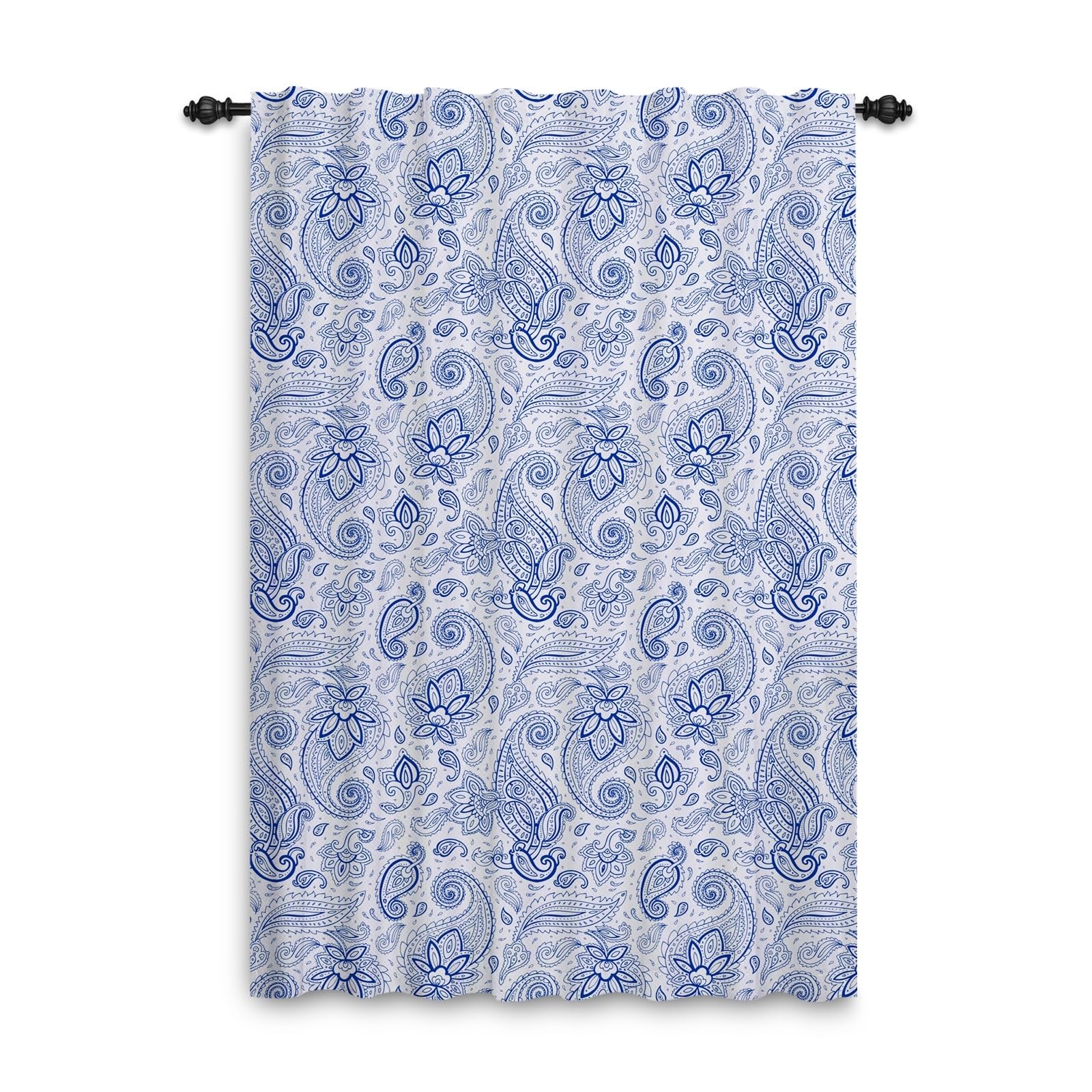 ggaimwf Paisley Curtains Blue Vintage Boho Curtains Floral Damask Pattern Curtains Bedroom Pencil Pleat Farmhouse Style Curtains for Living Room Rod Pocket Window Drapes 132x214cm 1 Panel
