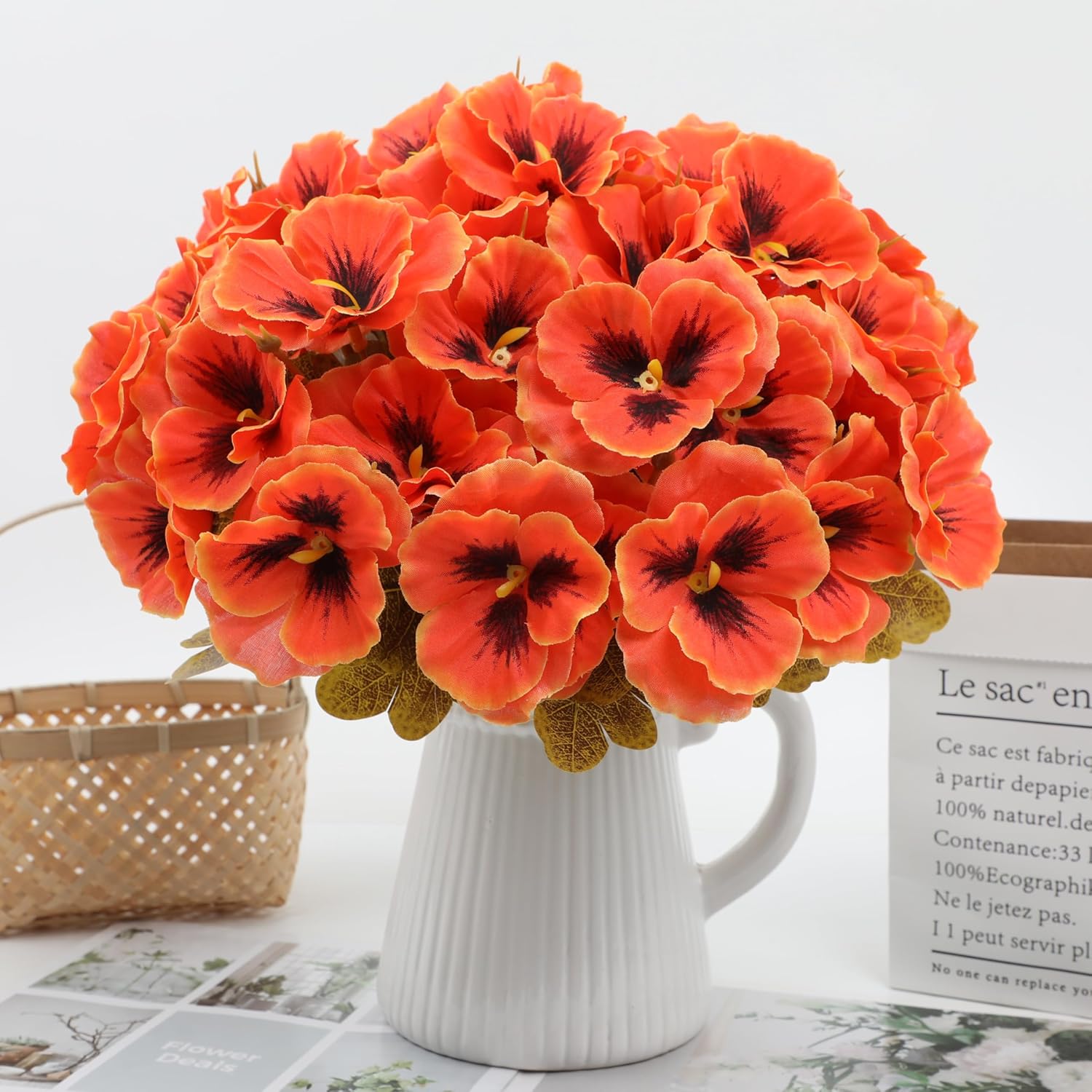 Artificial Fall Flowers for Outdoors, 12 Bundles Fake Mums Flowers for Decoration, Faux Plants with Silk Flowers for Porch Decor Garden Patio Home Aesthetic (Orange) - Image 7