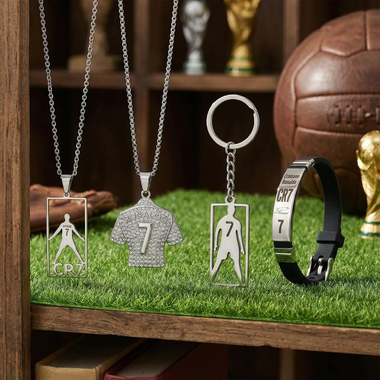 4 Piezas Juego de Cadena con Collar y Pulsera de Fútbol para Niños, Futbol Pulsera de Regalos, pulsera de fútbol para niños, Regalo para Aficionados