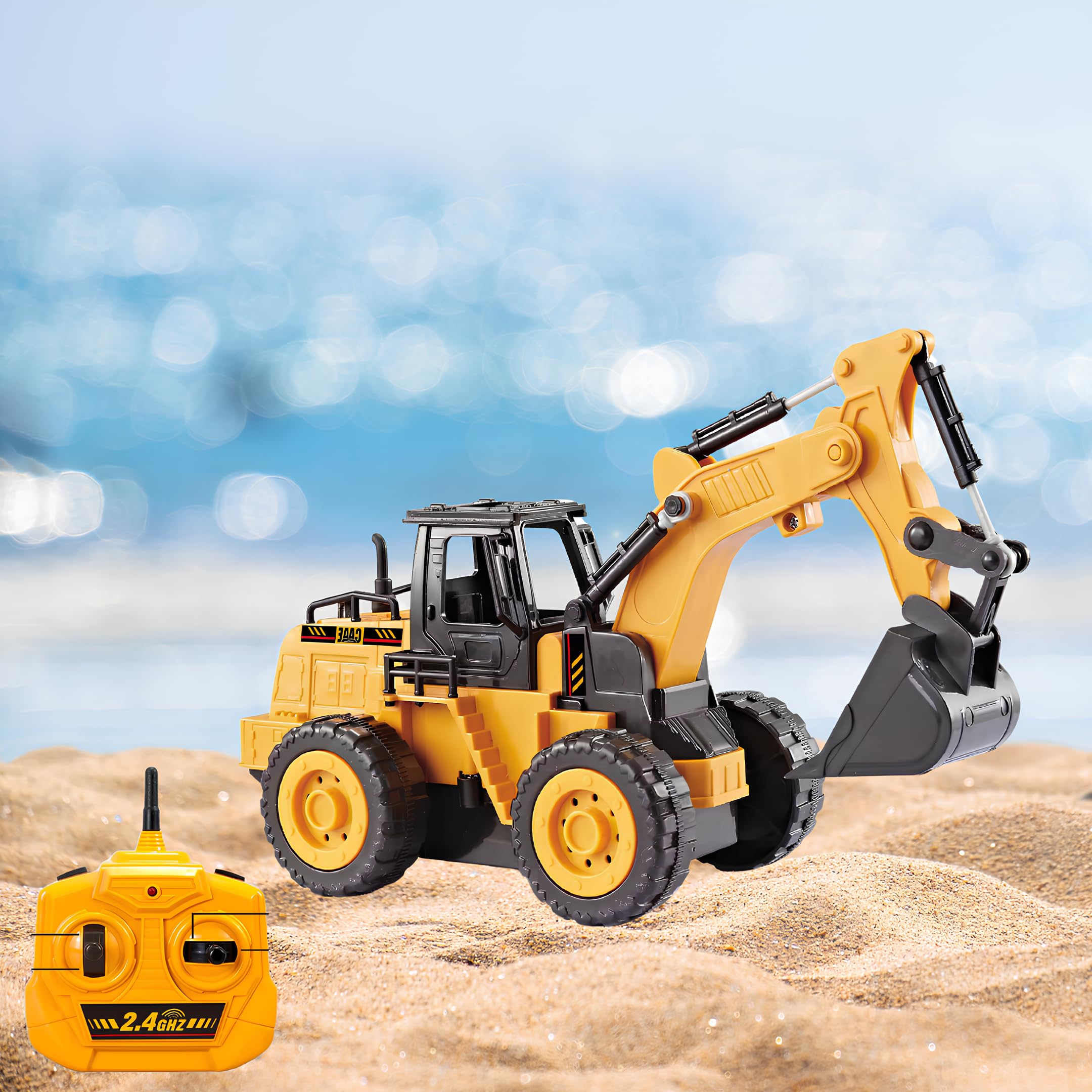 RC Tracteur Pelleteuse Télécommandé – Tractopelle Enfant Radiocommandé Electrique – Camion Mini Pelle hydraulique – Grue Engins de Chantier Jouet Construction