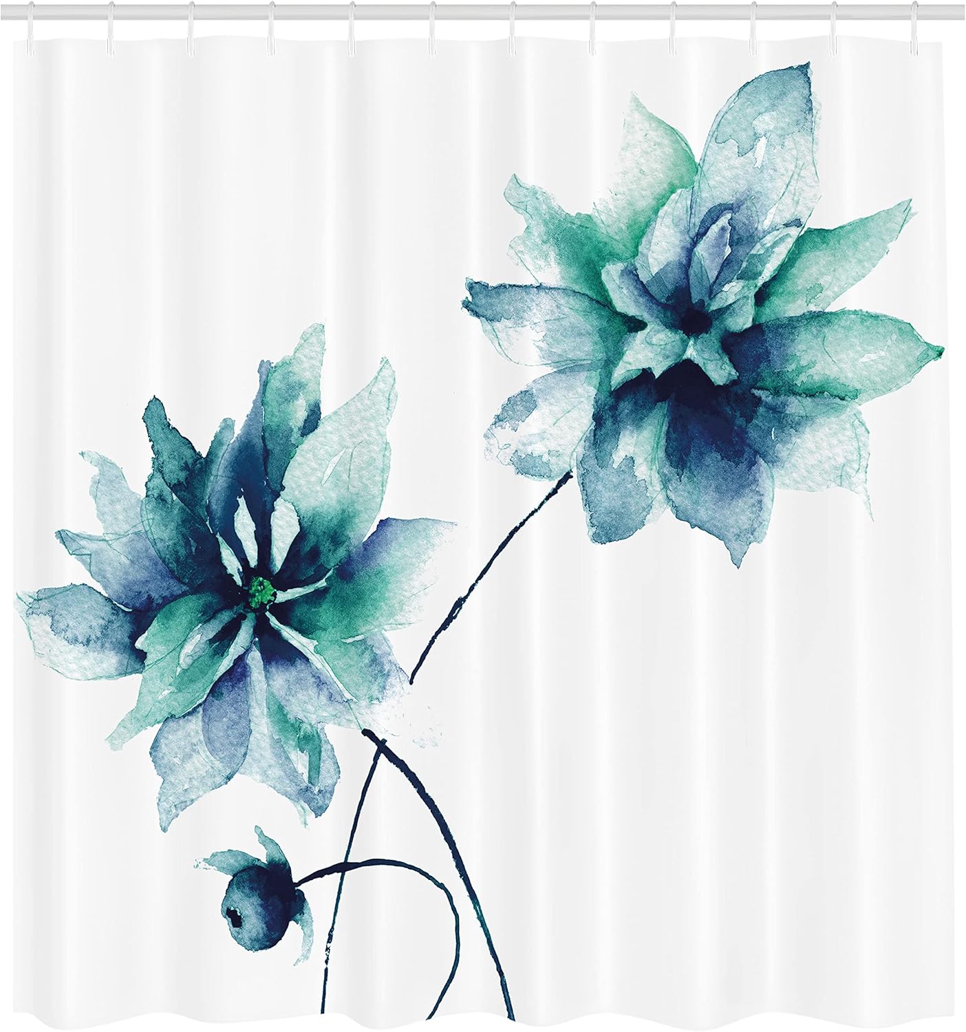 Ambesonne Watercolor Flower Shower Curtain, Flora Drawing Soft Spring Colors Retro Style Floral Artwork, Cloth Fabric Bathroom Decor Set with Hooks, 69" W x 70" L, Blue Cadet