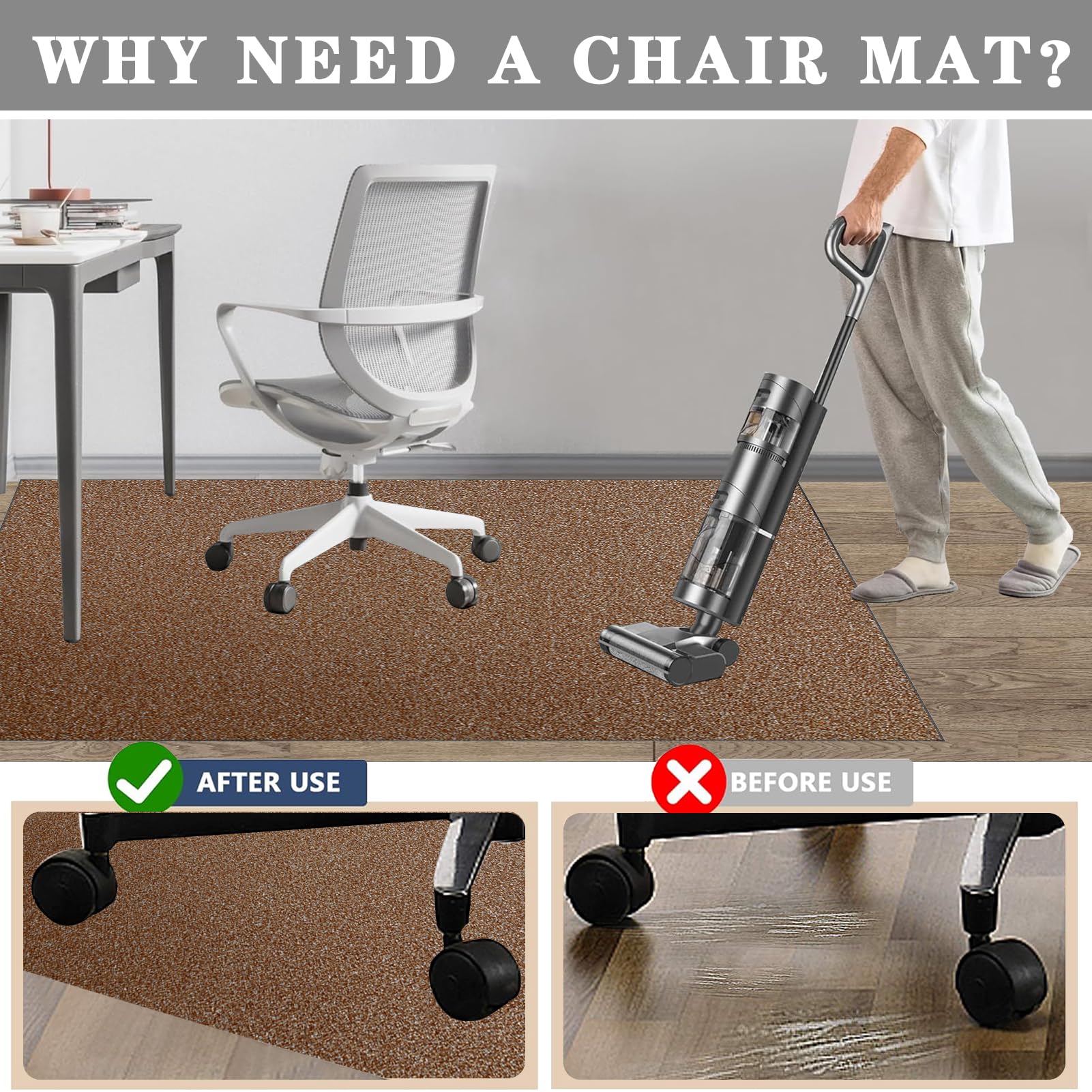 Alfombrilla para silla de suelo de madera dura, 130 x 160 cm, antideslizante, protector de escritorio para sillas de oficina y juegos, alfombra duradera para suelos de parquet y madera, alfombrilla