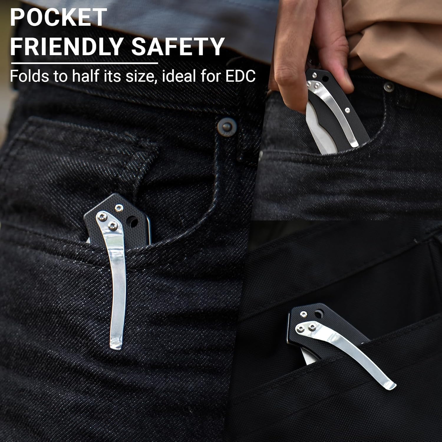 Pocket Folding Knife - 3.39" EDC Knife D2 Blade Stonewashed Finish - G10 Handle with Thumb Stud - Pocket Knife for Men Women - Camping Hiking Survival Preparation