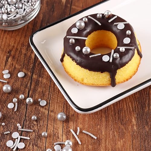 Miniatura 4 de Gránulos para decoración de pasteles, cupcakes, galletas, decoración de helado, 7 onzas de chispas plateadas para hornear, perfectas para gránulos