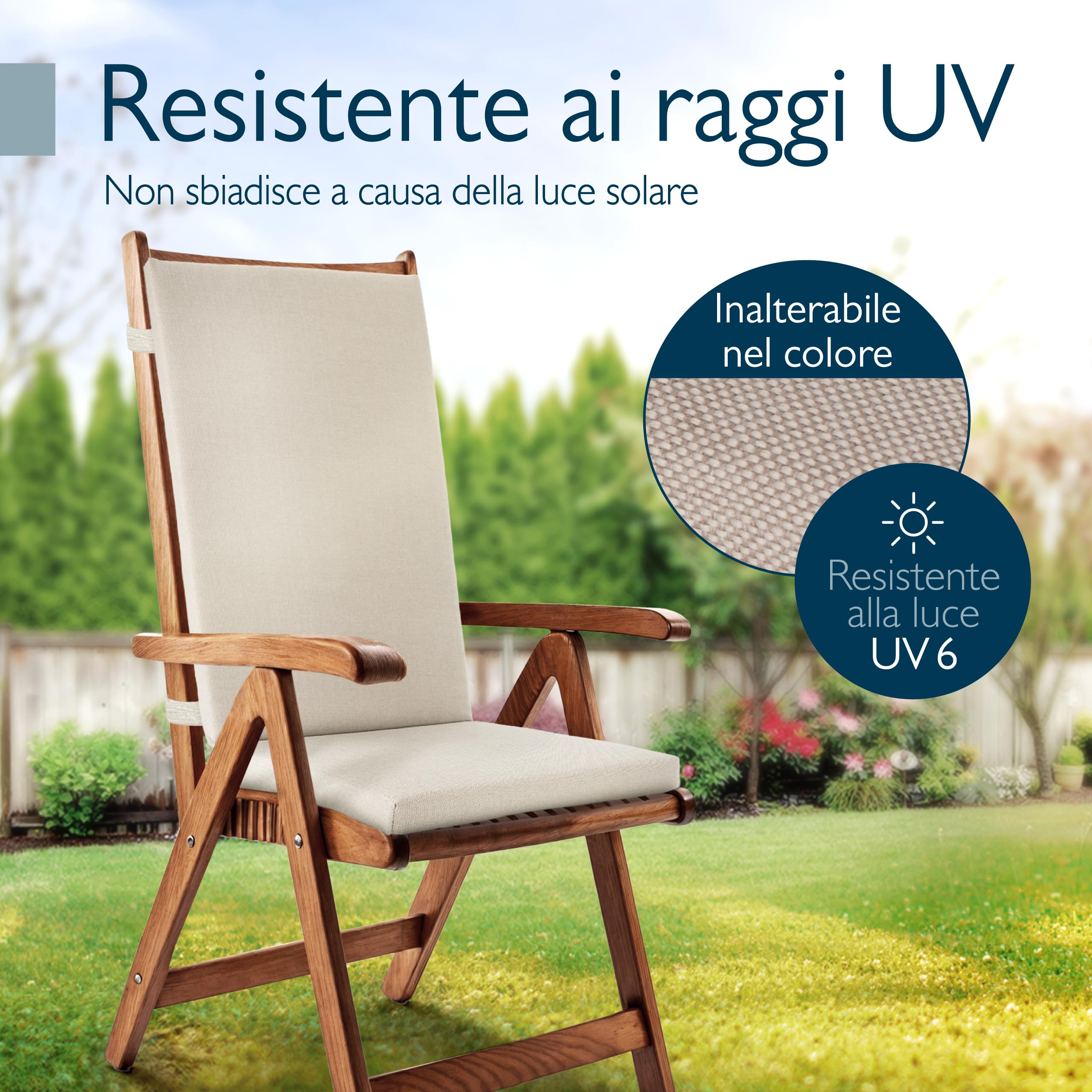 Beautissu Premium Set di 4 Cuscino Sedia Giardino Schienale Alto resistenti | 120x50cm beige 100% impermeabili UV comodi facili pulire asciugatura rapida Cuscini Sedie Mobili lavabile esterno Quick Dry