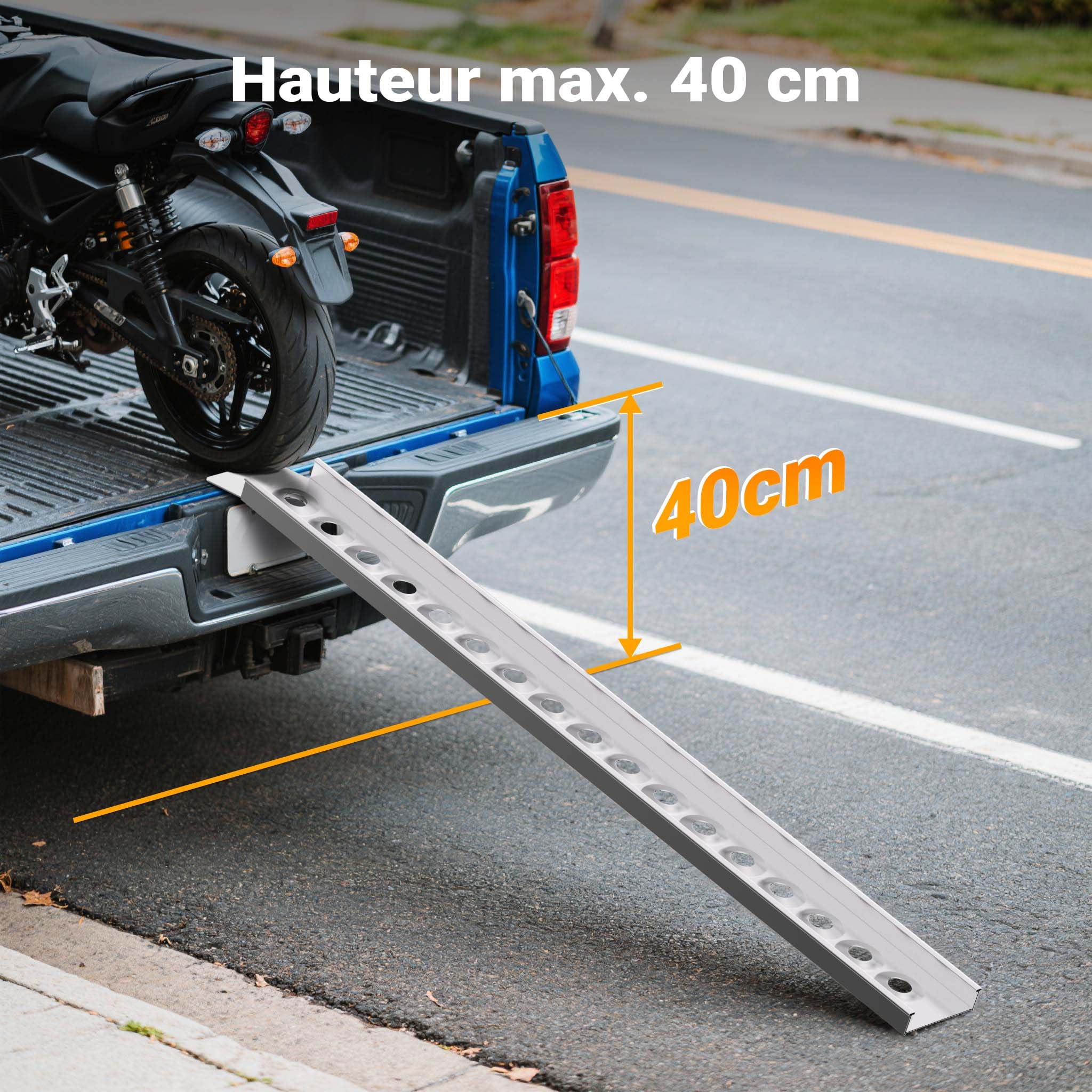 Wiltec Rampe de Chargement 1630 x 158 mm – capacité de Charge Max. 180 kg – Profil à Trous – en Aluminium – Rampe d'accès Utilitaire Moto ATV Quad remorque