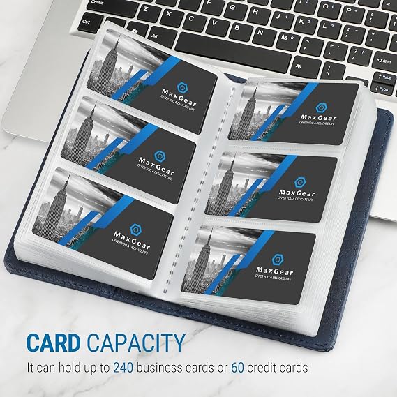 MaxGear Business Card Organizer Book, Holds 240 Cards, Blue