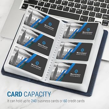MaxGear Business Card Organizer Book, Holds 240 Cards, Blue