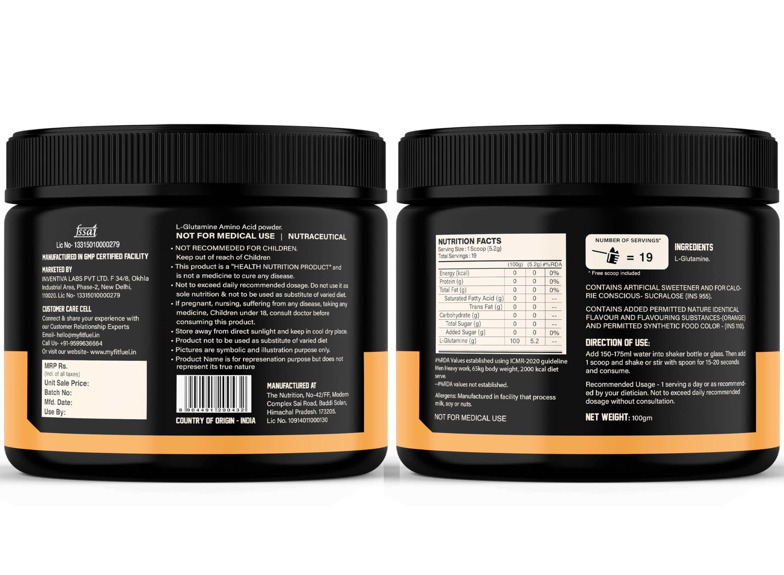 MyFitFuel Pure Glutamine (0.22 lbs) 100 gm (Orange) 4