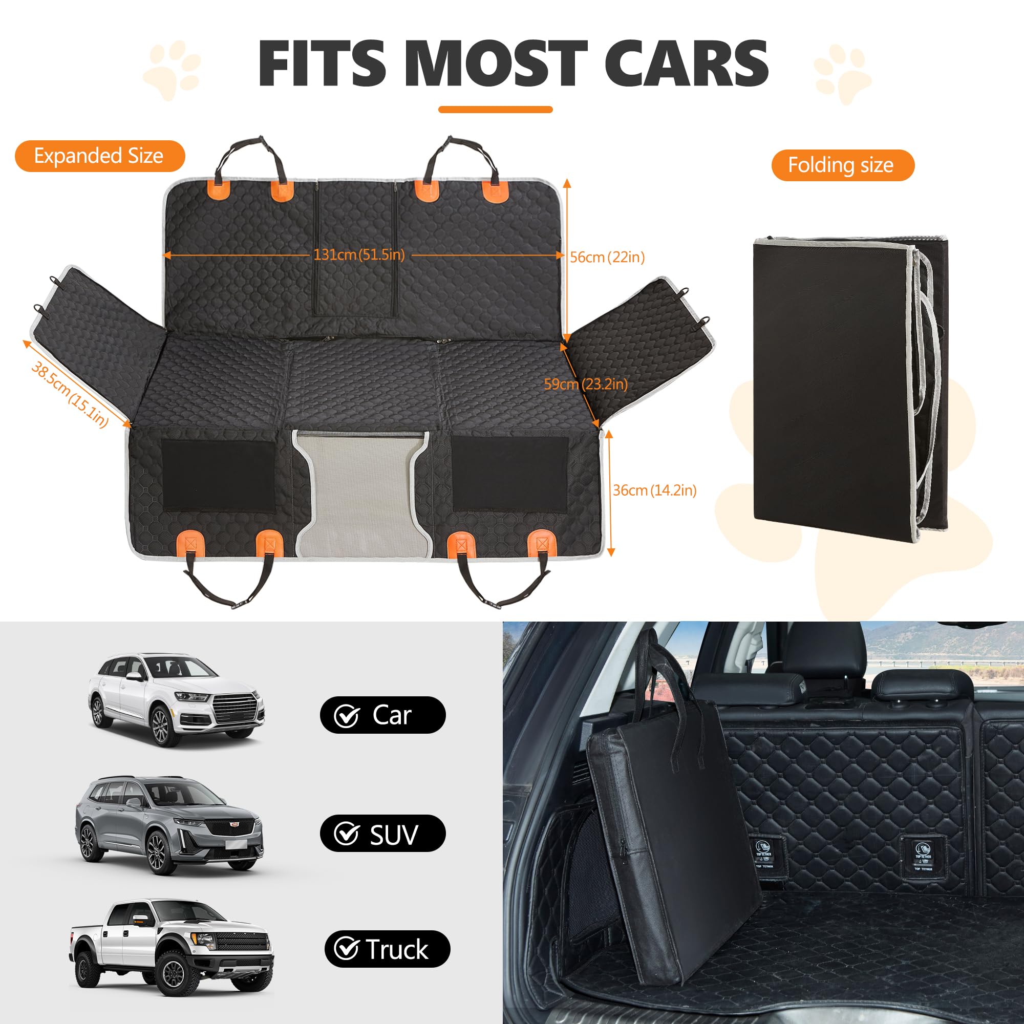ANOSOSPECIAL Extension de siège arrière, Housse de siège de Voiture pour Chien, hamac de Voyage imperméable pour Animal Domestique, Matelas de Camping Durable, Facile à Nettoyer pour Auto（Noir）