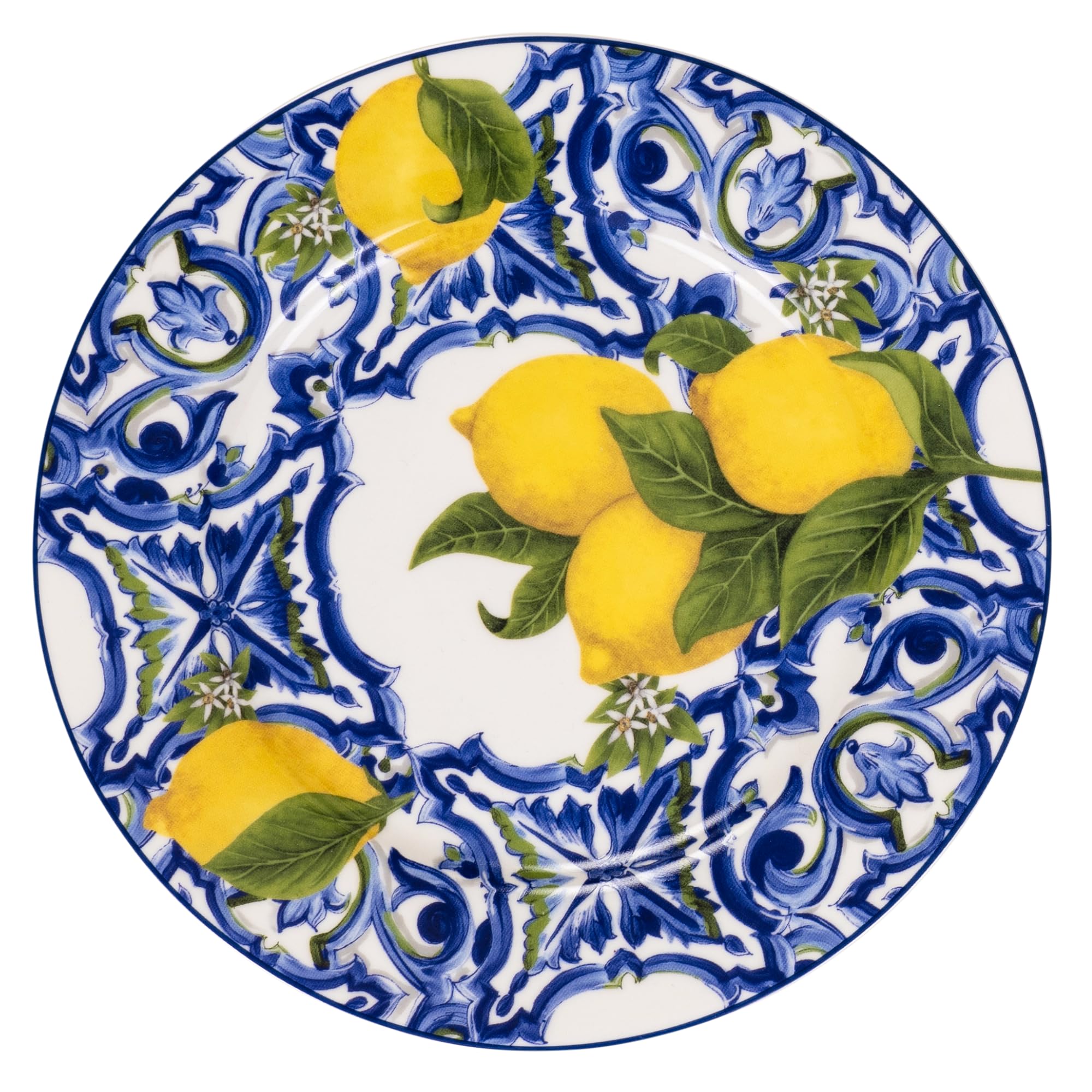 DIVINA SF183 Lot de 2 assiettes en céramique avec motif citrons 19 cm