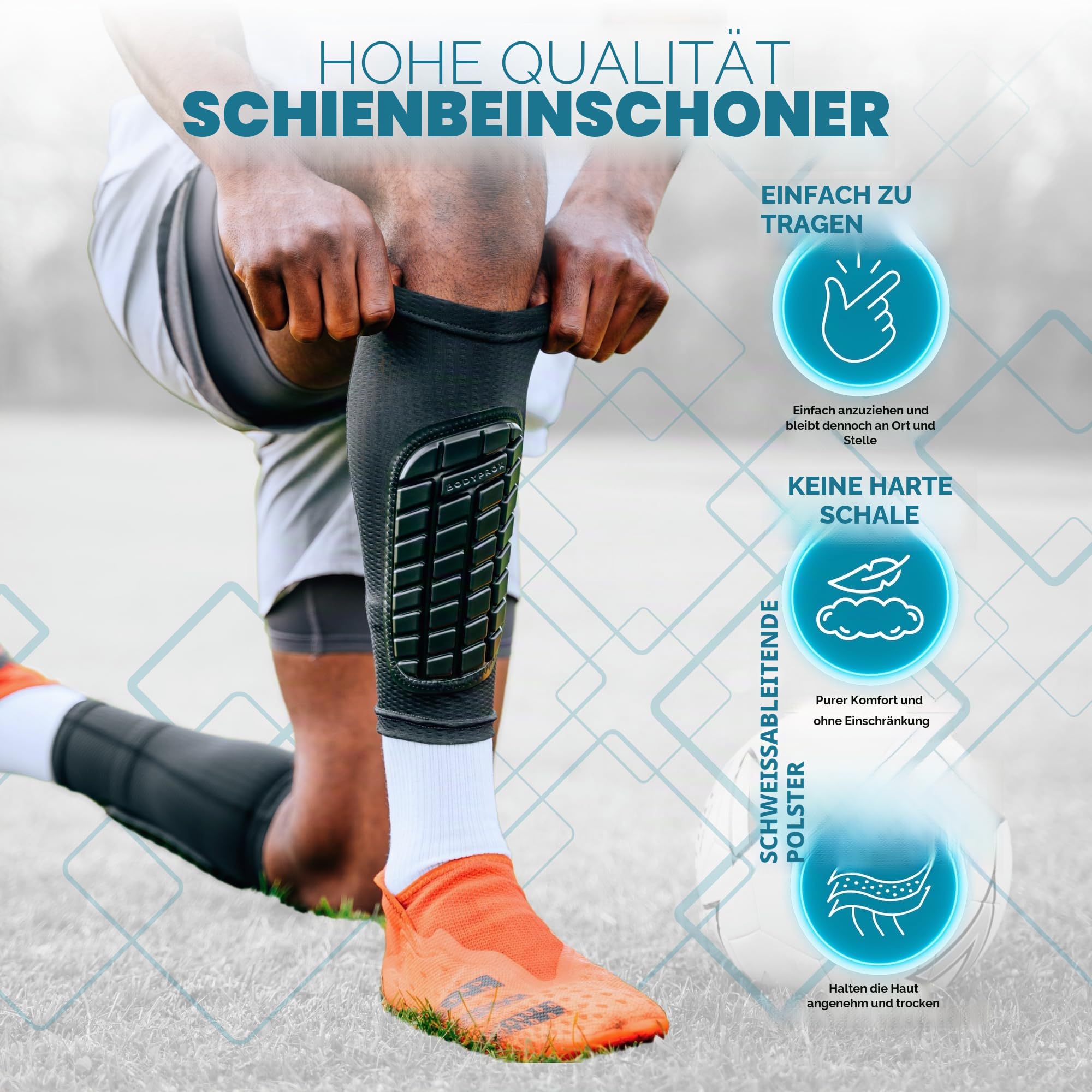 Bodyprox Fußball-Schienbeinschoner für Männer, Frauen und Jugendliche