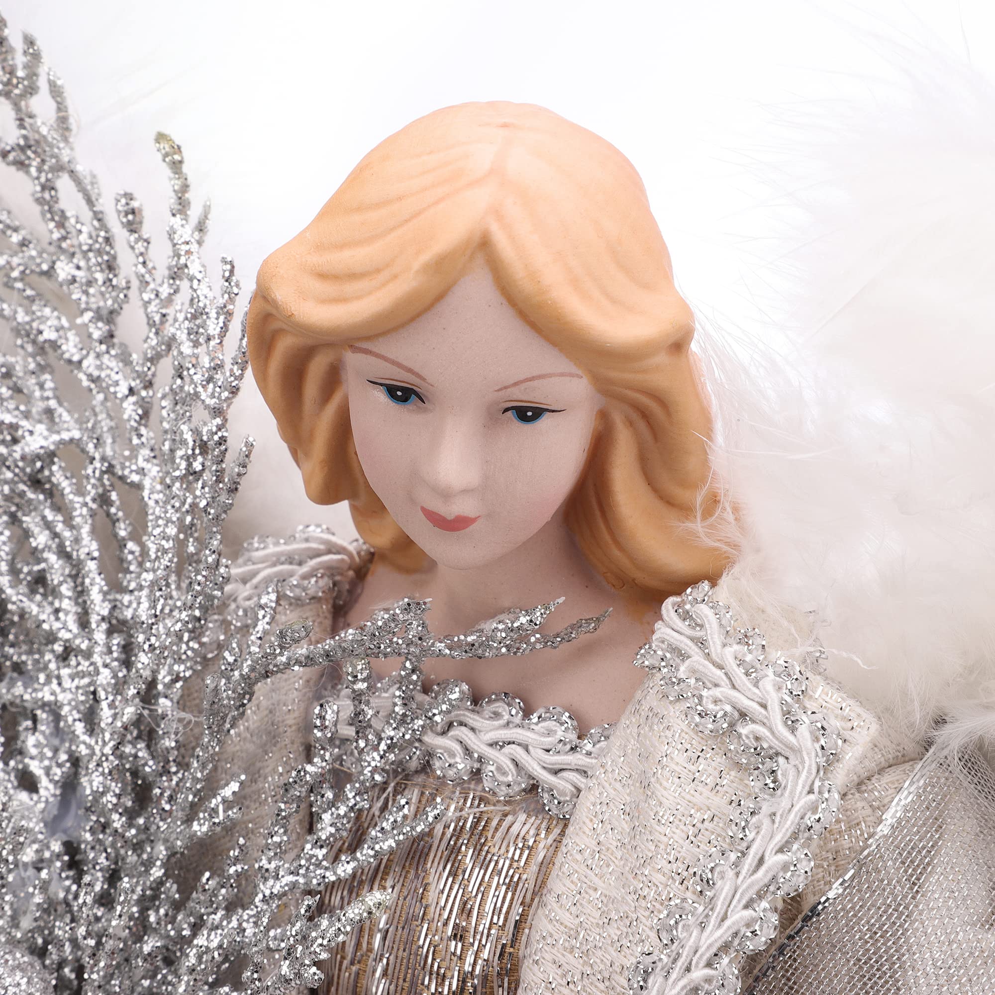 GEDLIRE 16 inch Christmas Angel Tree Topper, Brown Angel Treetop with Luxury Feather Wings, Christmas Tree Top Decorations Ornament Flying Fairy Goddess Figurine, Holidays Indoor Home Decor