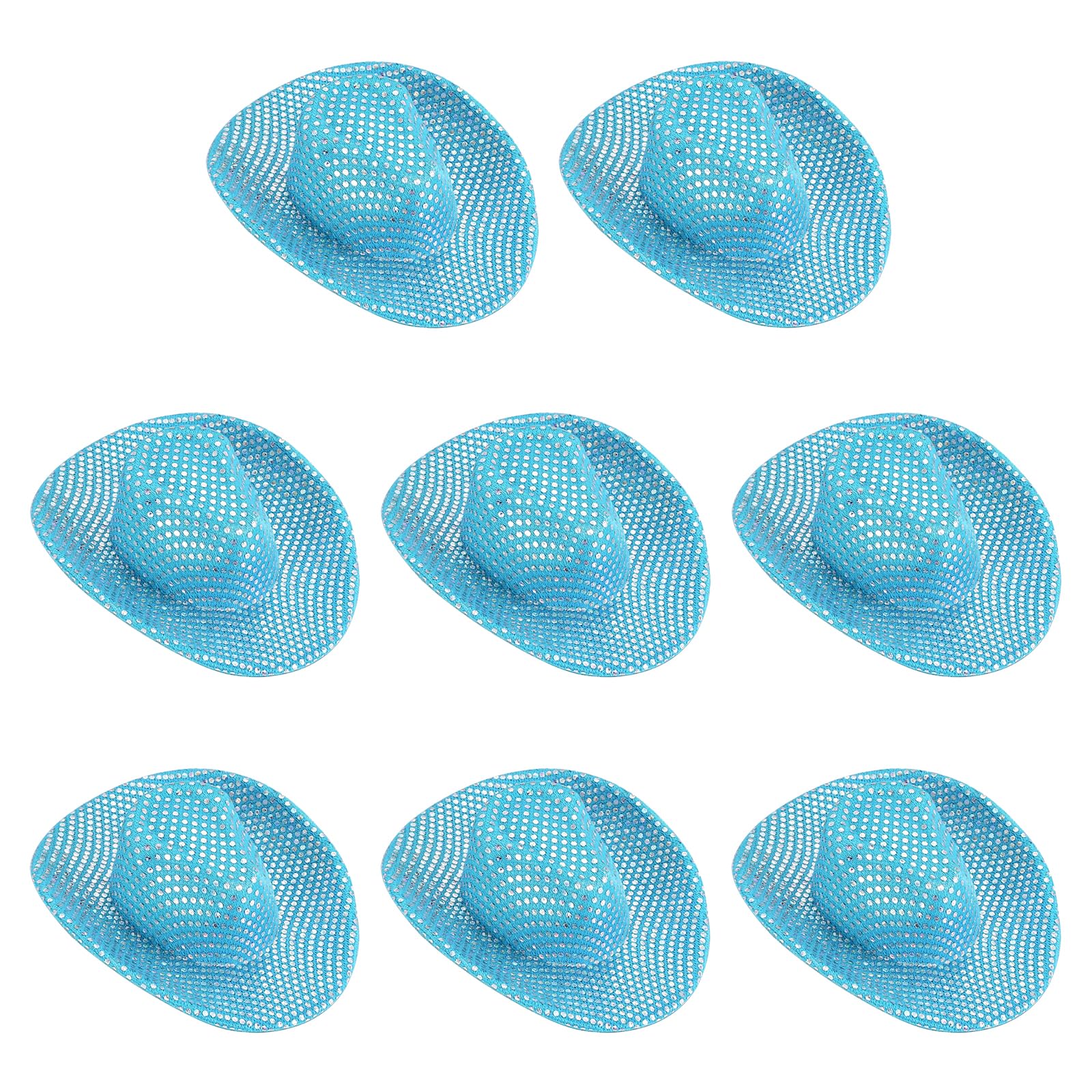PATIKIL Mini Cowboy Hats, 8 Pcs Miniature Western Cowboy Hat for Crafts Party Decoration, Doll Pet Dress Up, Glitter Dot Style, Blue