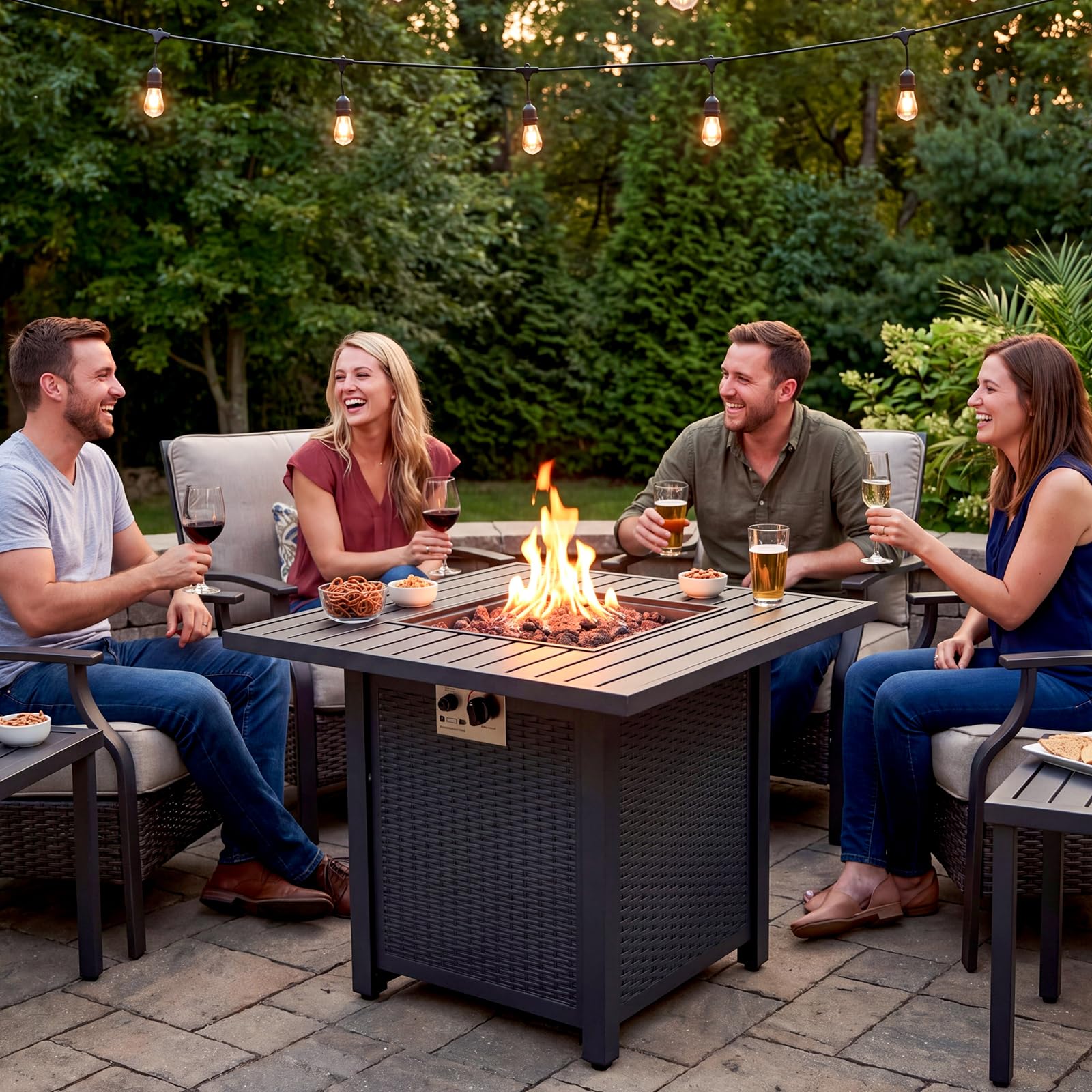 TLGREEN 30" Gas Feuerstelle Outdoor, Feuertisch mit wasserfester Schutzhülle &Lavasteinen, 76*76*64 cm, 14.5 kW, Gasfeuerstelle Garten, Balkon, Gas feuerschale, Gas Gartentisch, Gaskamin, 4PCS Füße