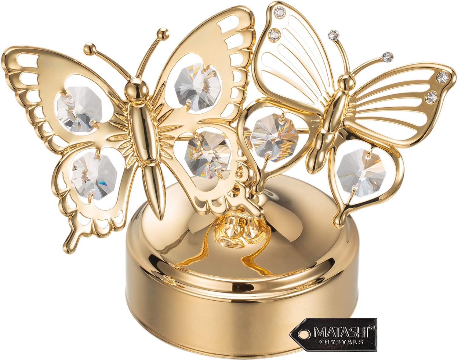 Matashi 24K Gold Plated Double Butterfly Music Box Plays 'Memory' - Gifts for Mom, Woman - Tabletop Showpiece for Living Room - Ideal Valentine's Day Gift for Her - Mother's Day, Housewarming Present