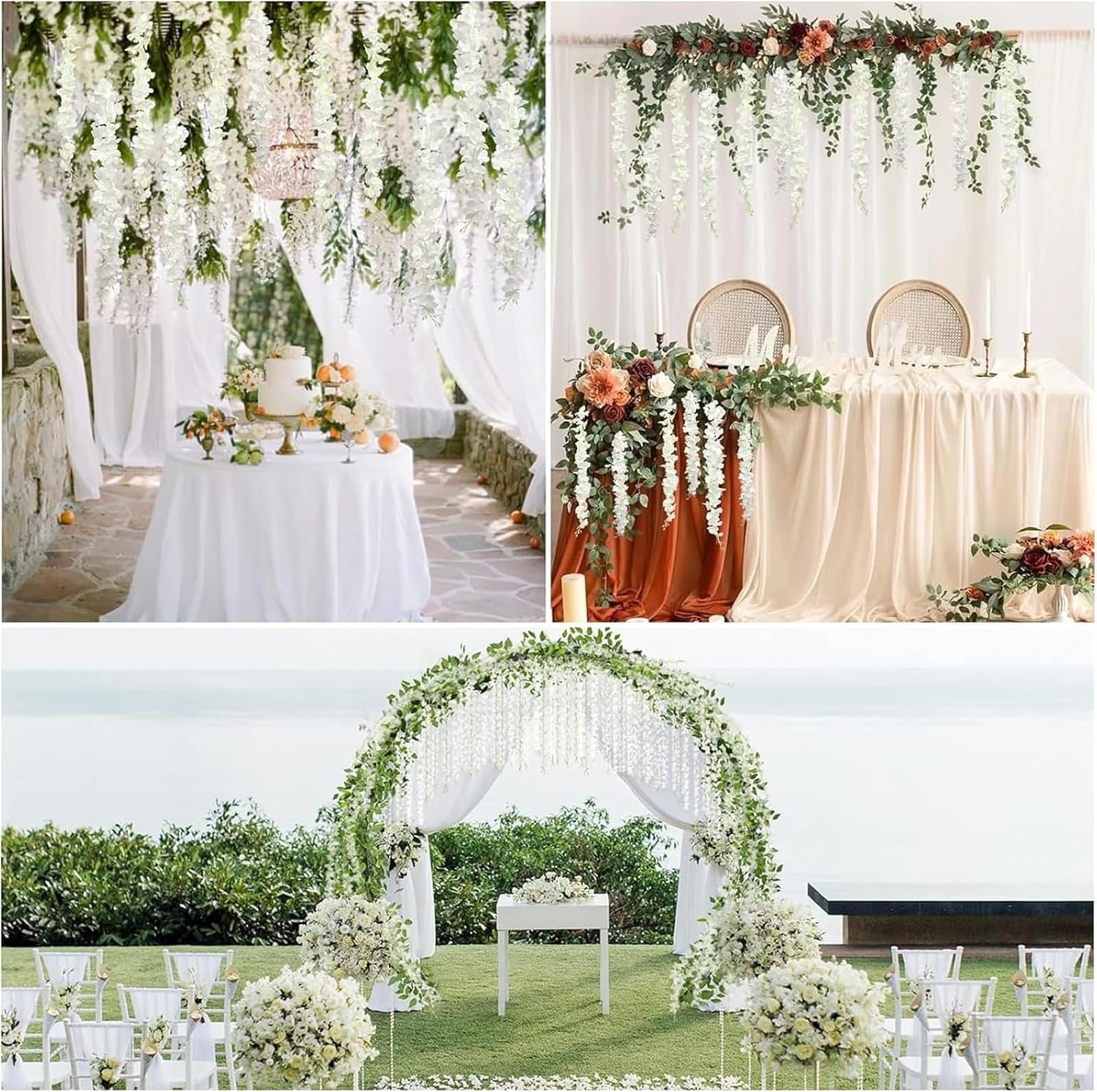 Kunstblumen künstliche Glyzinien Blumen, Girlande Pflanze gefälschte hängende Blumen Rebe Künstliche Wisteria Girlande für Hochzeit, Geländer, Zuhause, Büro, Party, 110CM (60PCS/Weiß)