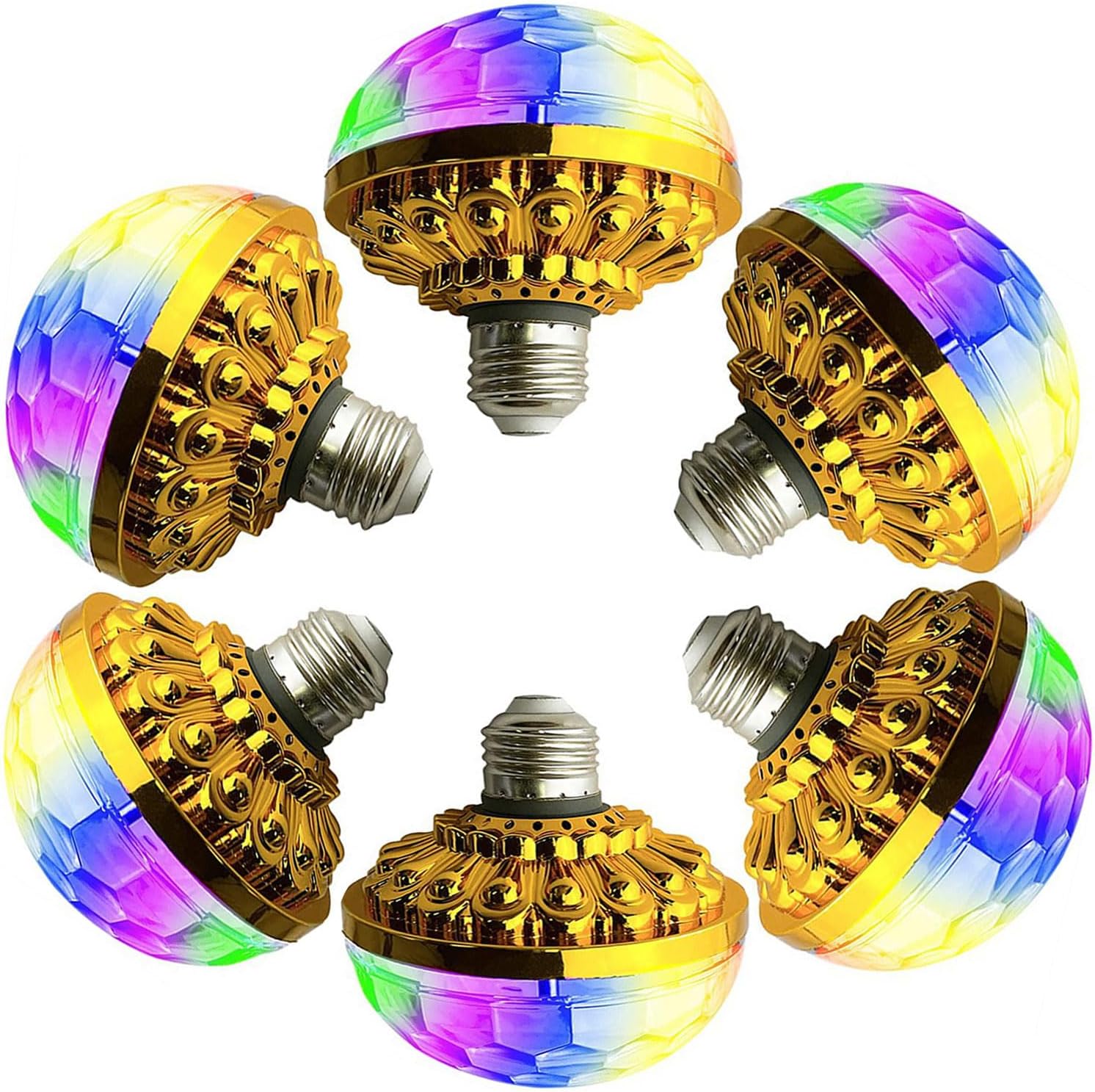 SUYOOULIN Colorful Magic Rotating Ball Light, AC 85-265V E26/E27 LED Disco Ball Light, RGB Disco Light Bulb, Multi-Colored Dj Disco Lights for Parties Bar Karaoke (6 Pack)